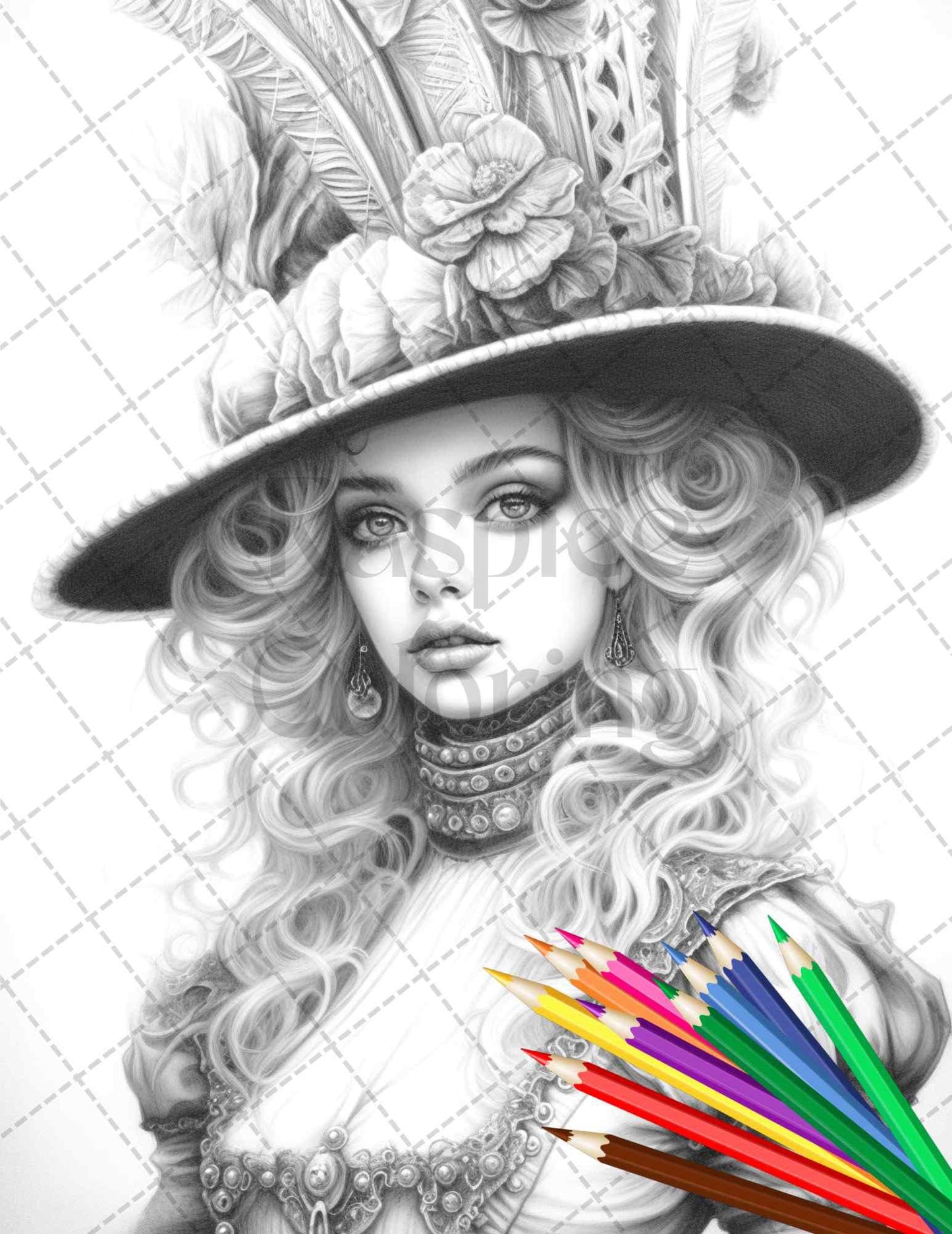 40 Beautiful Gothic Girls Grayscale Coloring Pages Printable for Adults, PDF File Instant Download