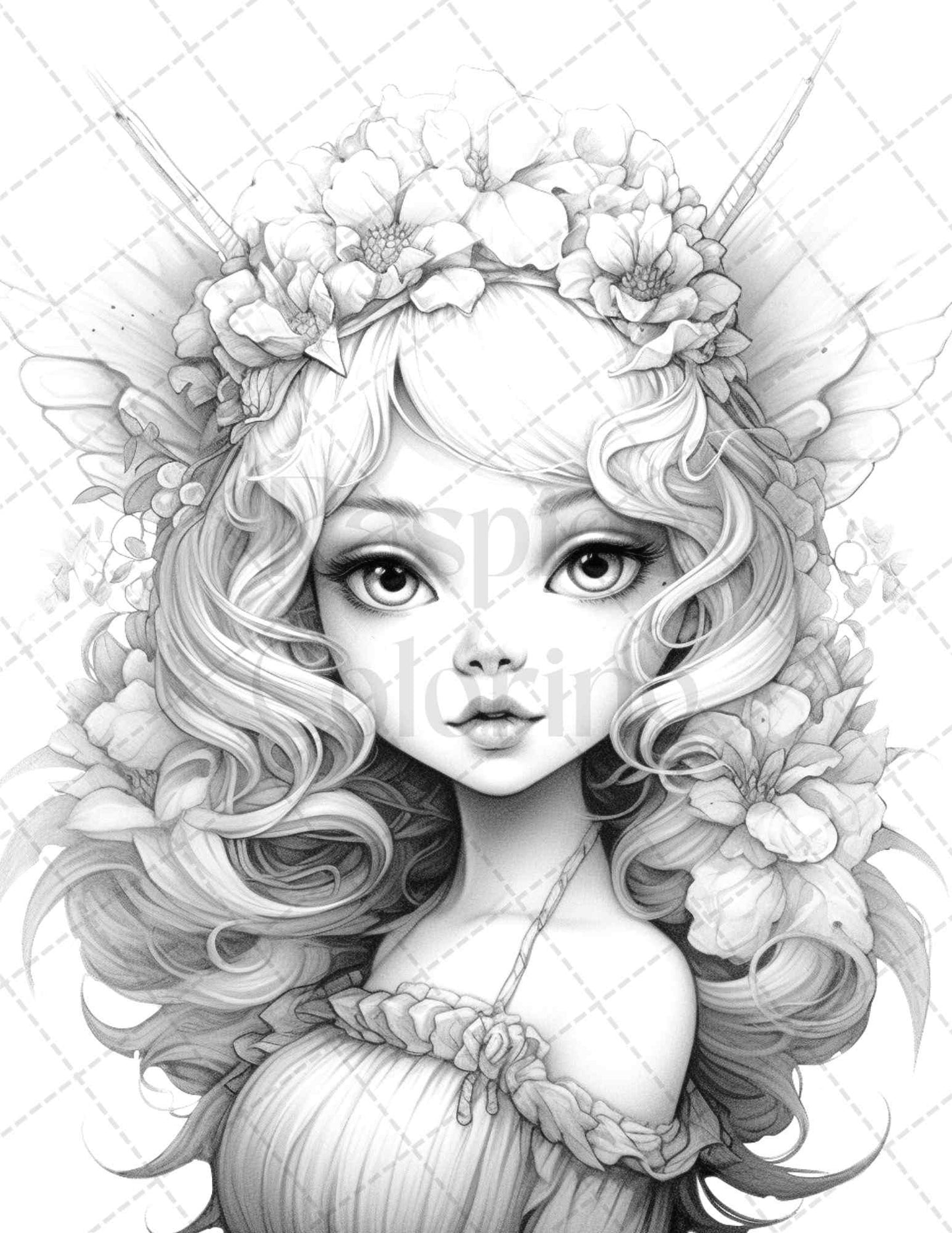 45 Adorable Chibi Fairy Grayscale Coloring Pages Printable for Adults, PDF File Instant Download