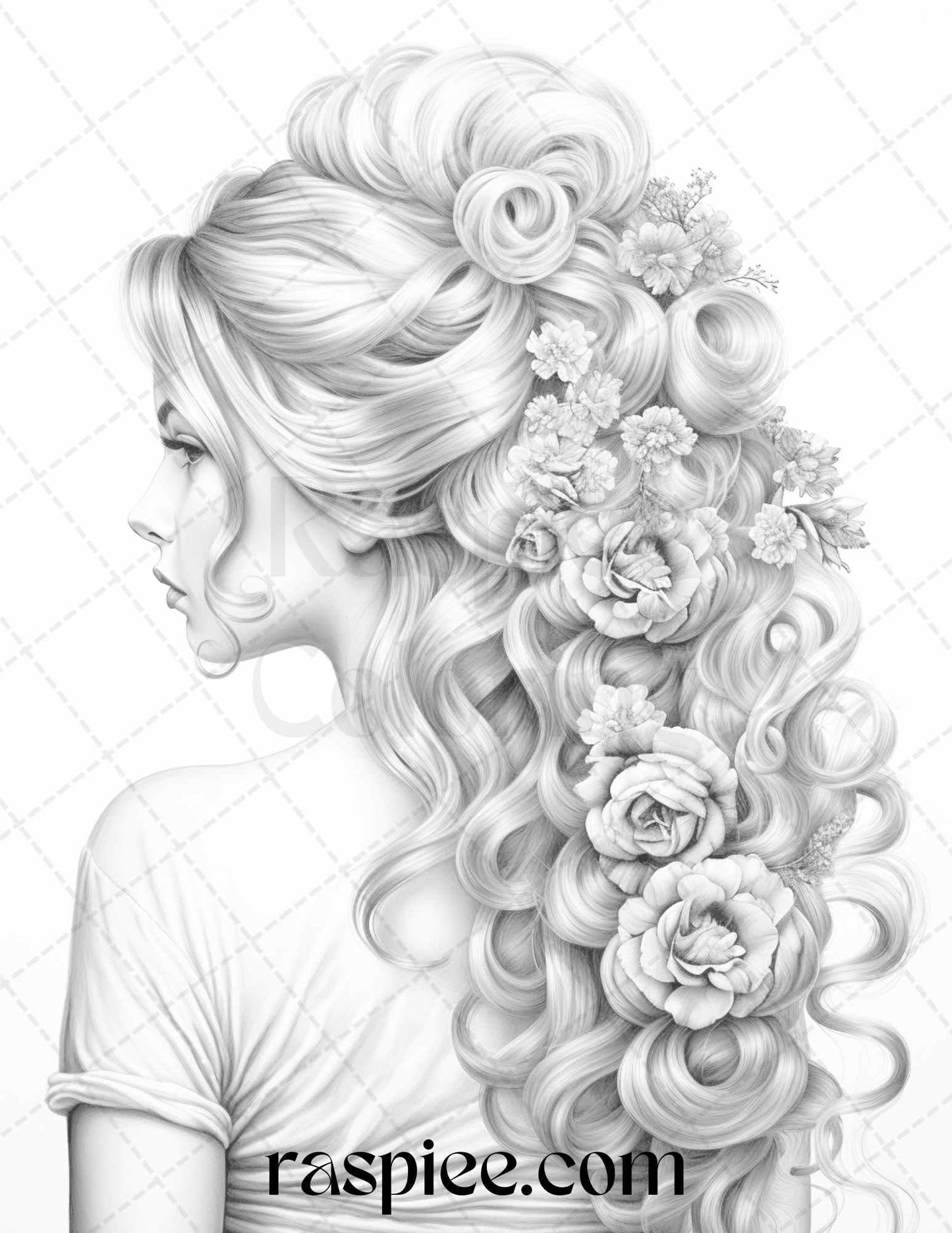 43 Beautiful Hairstyles Grayscale Coloring Pages Printable for Adults, PDF File Instant Download