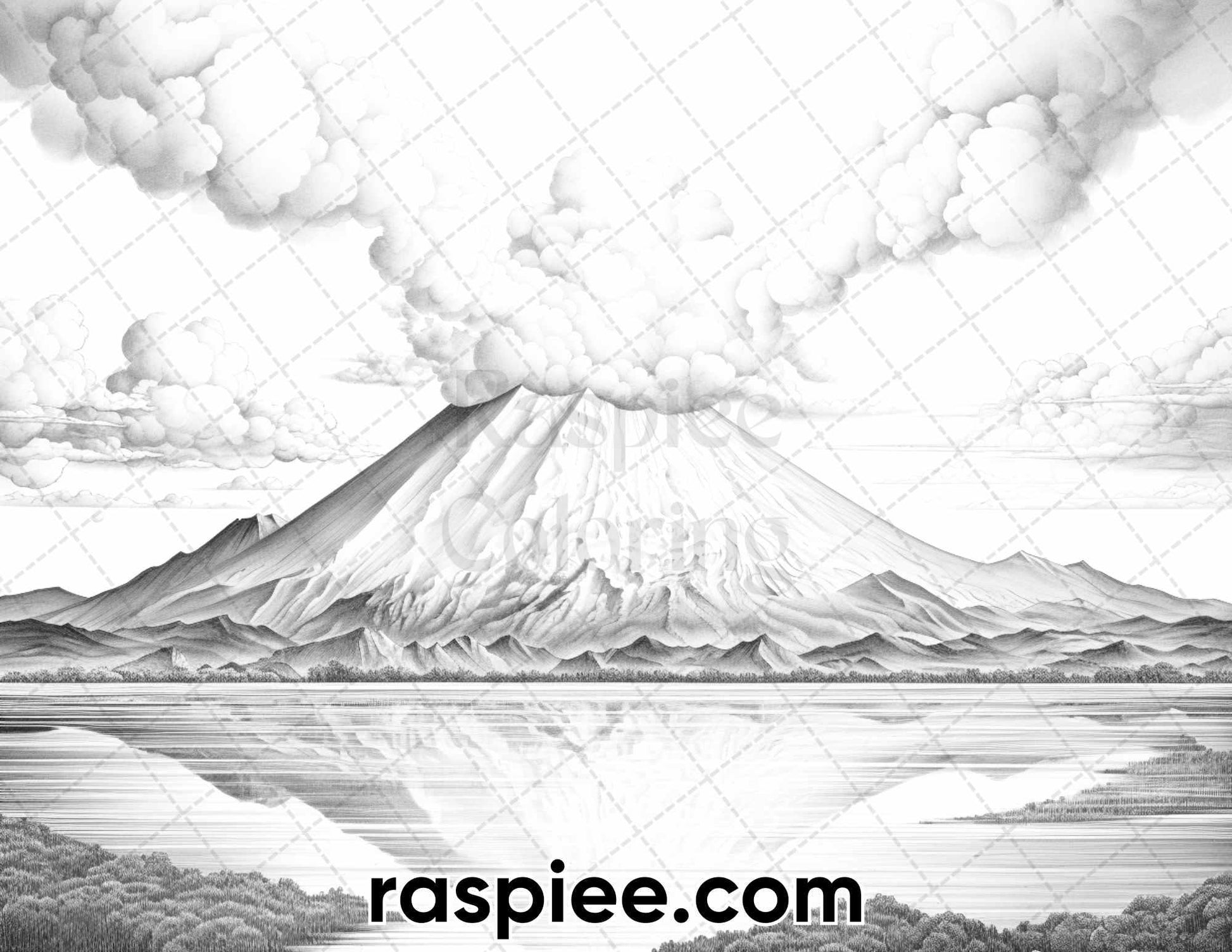 44 Volcanic Landscapes Grayscale Adult Coloring Pages, Printable PDF Instant Download