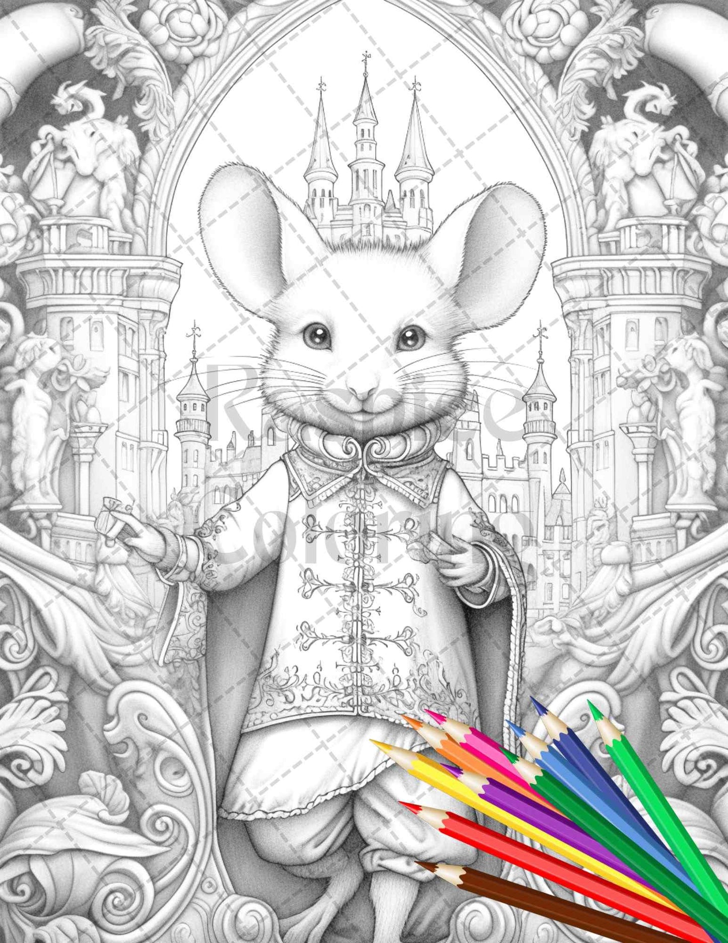 40 Little Mouse Prince Grayscale Coloring Pages Printable for Adults, PDF File Instant Download