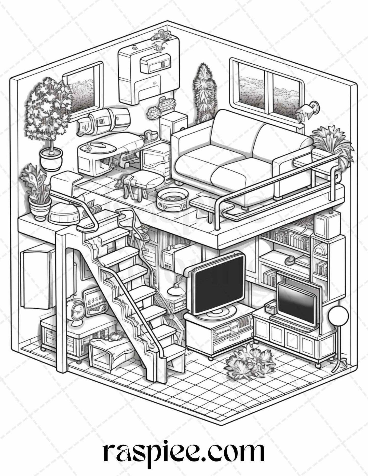 40 Pocket Room Coloring Pages Printable for Adults Kids, PDF File Instant Download