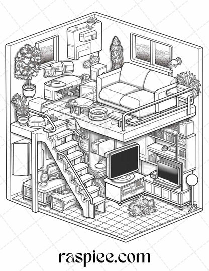 40 Pocket Room Coloring Pages Printable for Adults Kids, PDF File Instant Download