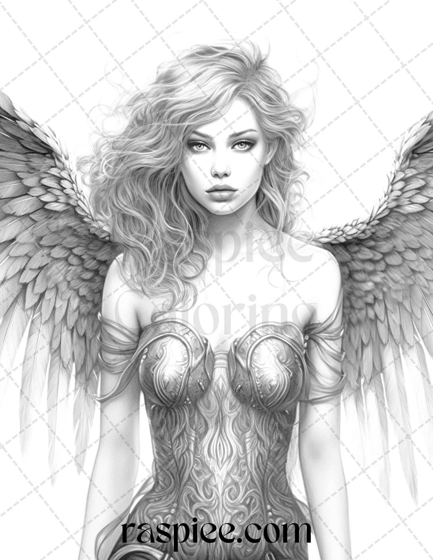 42 Enchanting Angels Grayscale Coloring Pages Printable for Adults, PDF File Instant Download