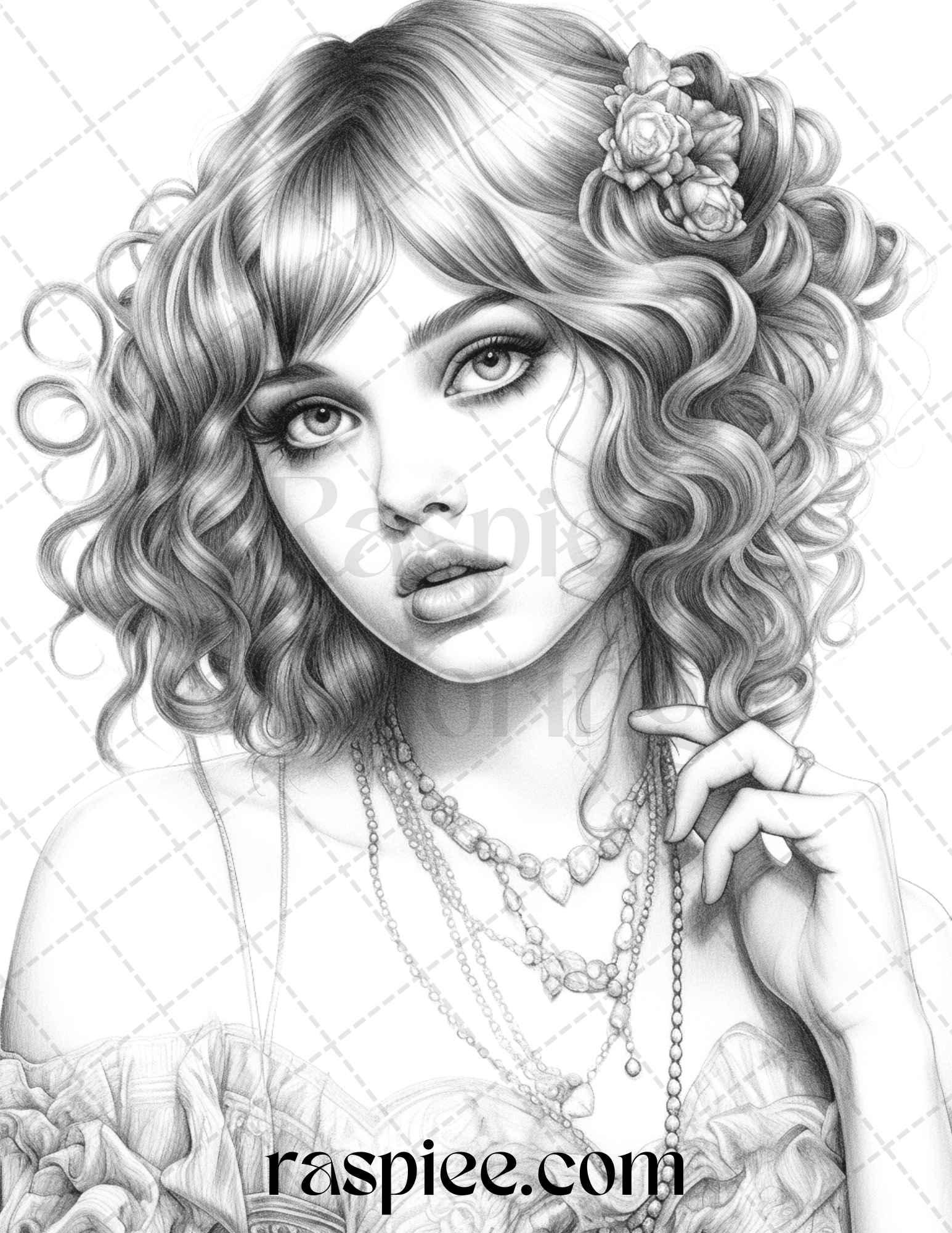 40 Beautiful Gatsby Girls Grayscale Coloring Pages Printable for Adults, PDF File Instant Download