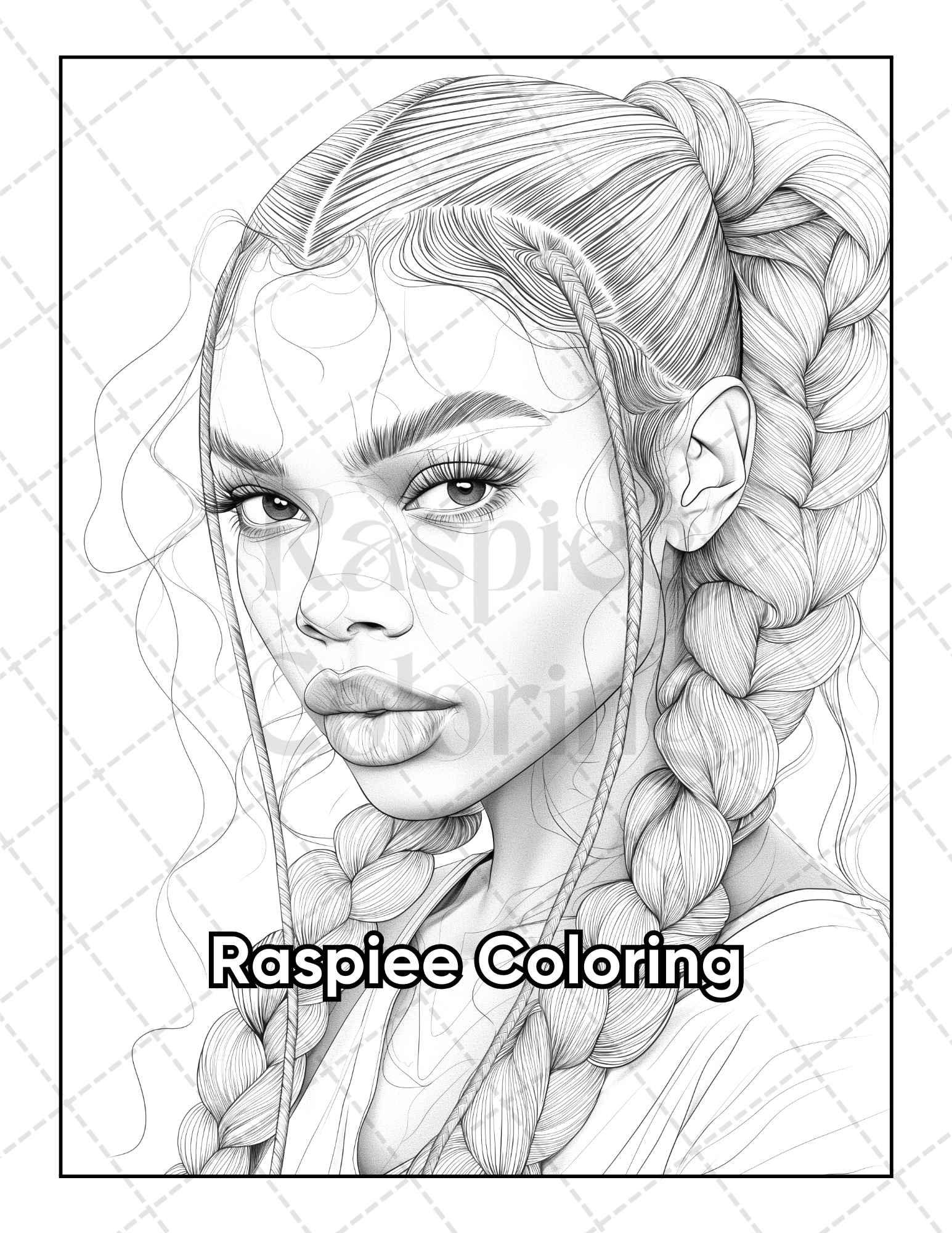 50 Black Women Portrait Coloring Pages for Adults Printable PDF Instant Download