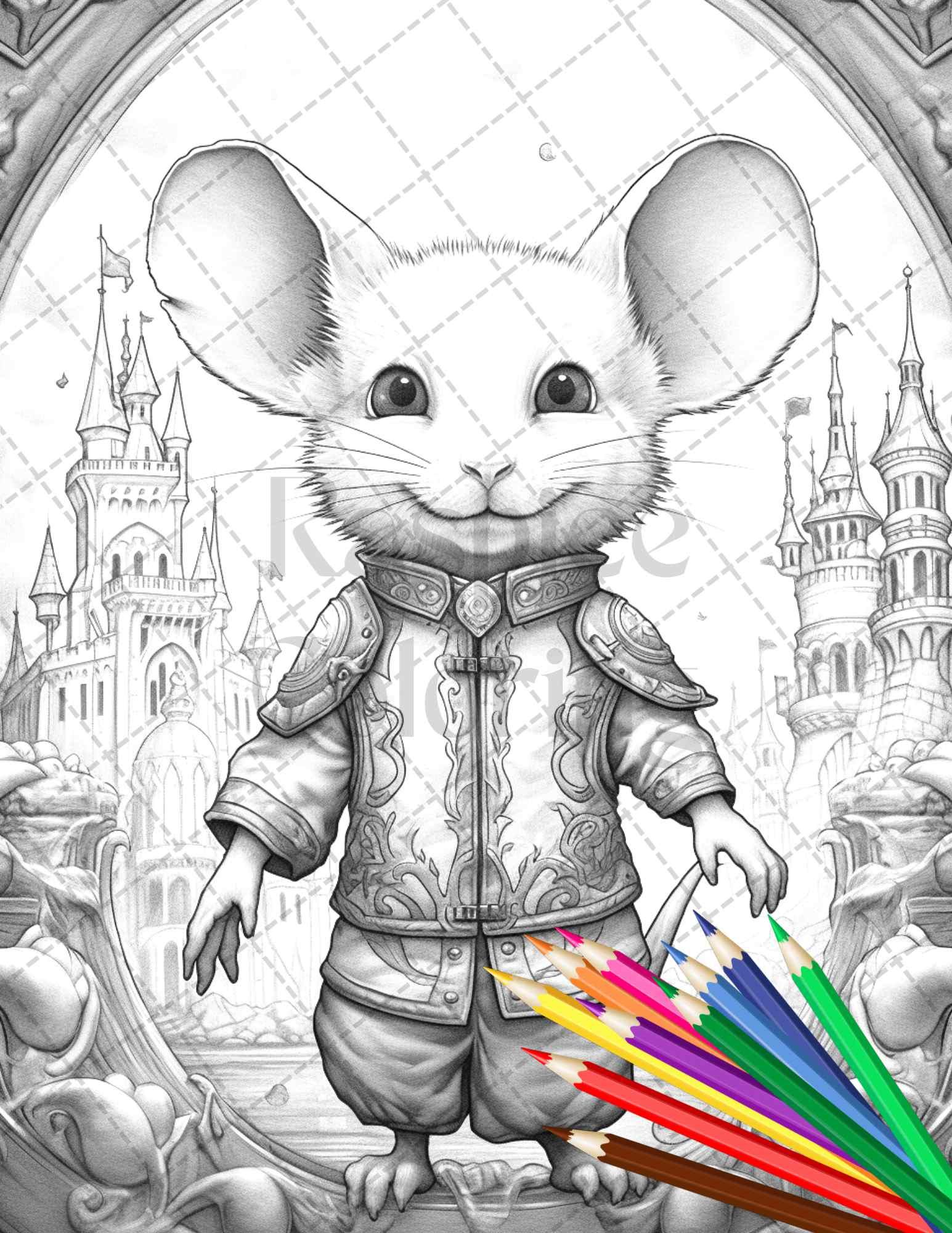 40 Little Mouse Prince Grayscale Coloring Pages Printable for Adults, PDF File Instant Download