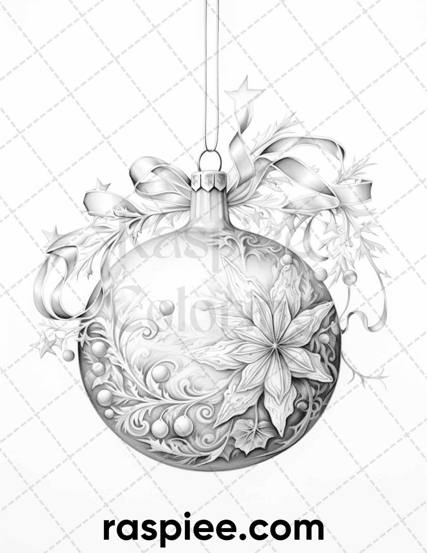 40 Christmas Balls Grayscale Coloring Pages Printable for Adults, PDF File Instant Download