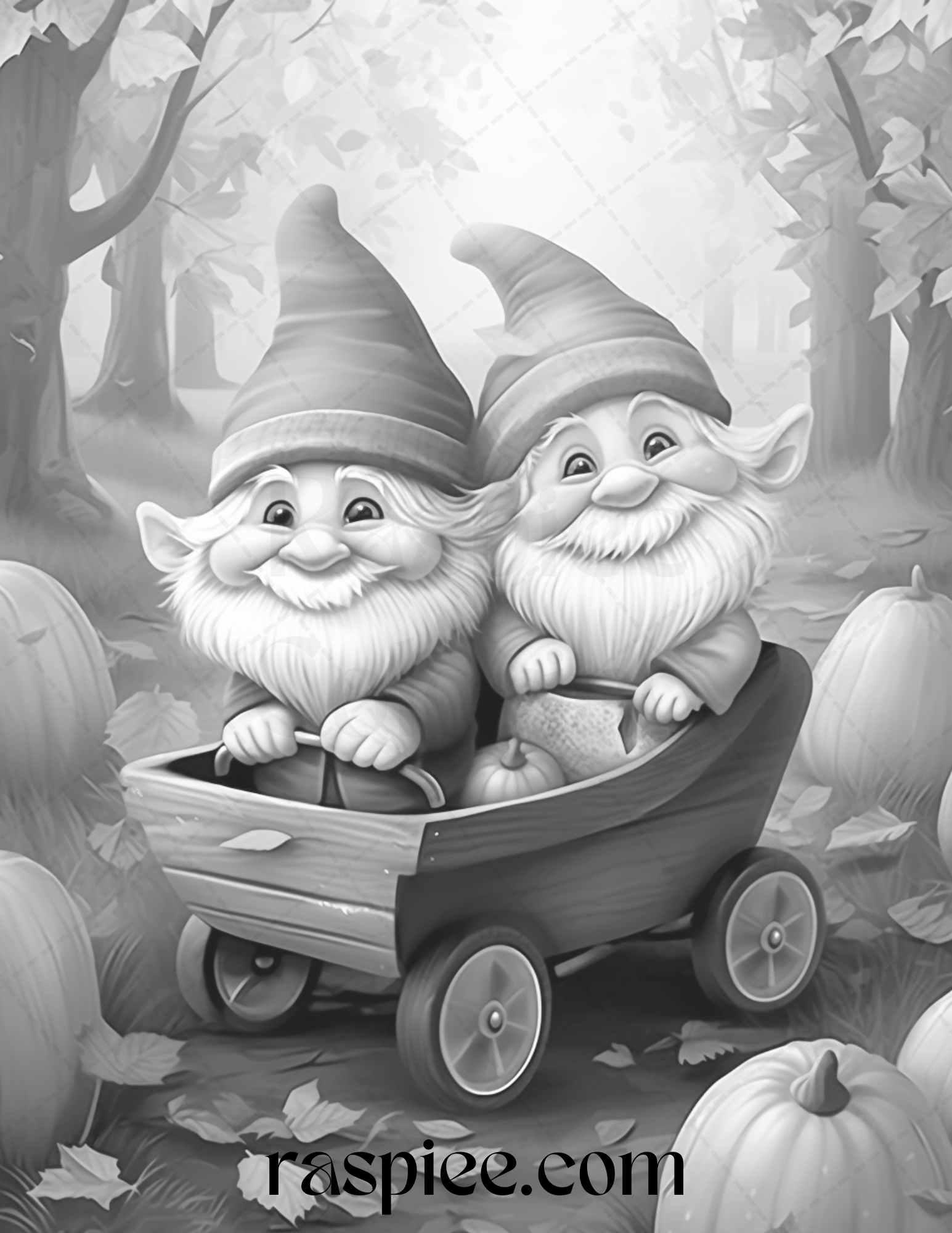 40 Fall Gnomes Grayscale Coloring Pages Printable for Adults Kids, PDF File Instant Download