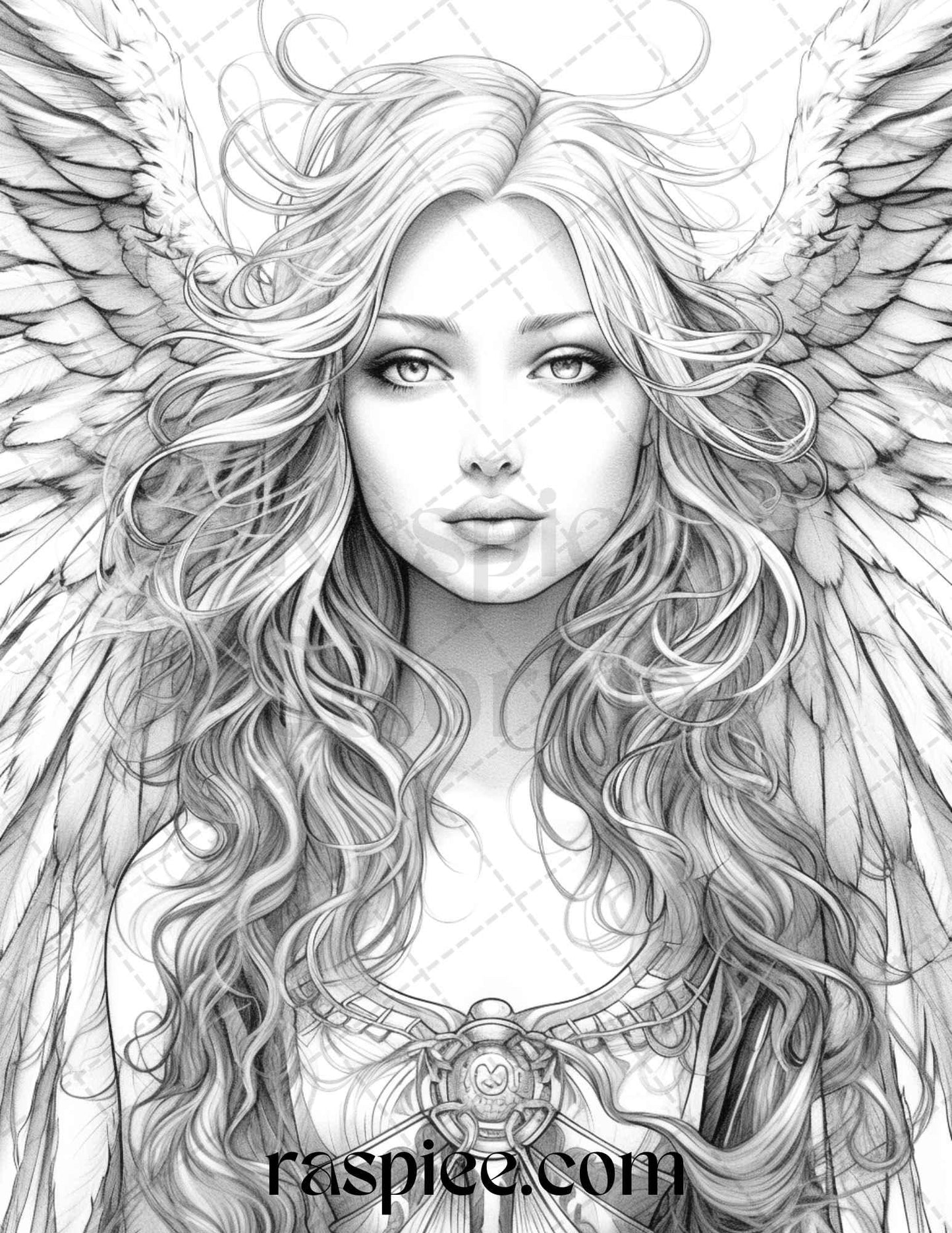 42 Enchanting Angels Grayscale Coloring Pages Printable for Adults, PDF File Instant Download