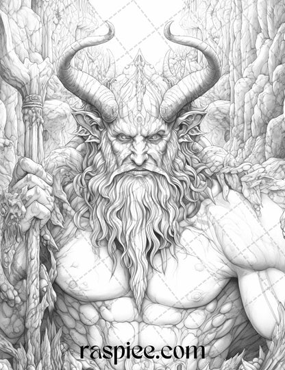 43 Fantasy Demons Grayscale Coloring Pages for Adults, Printable PDF File Instant Download