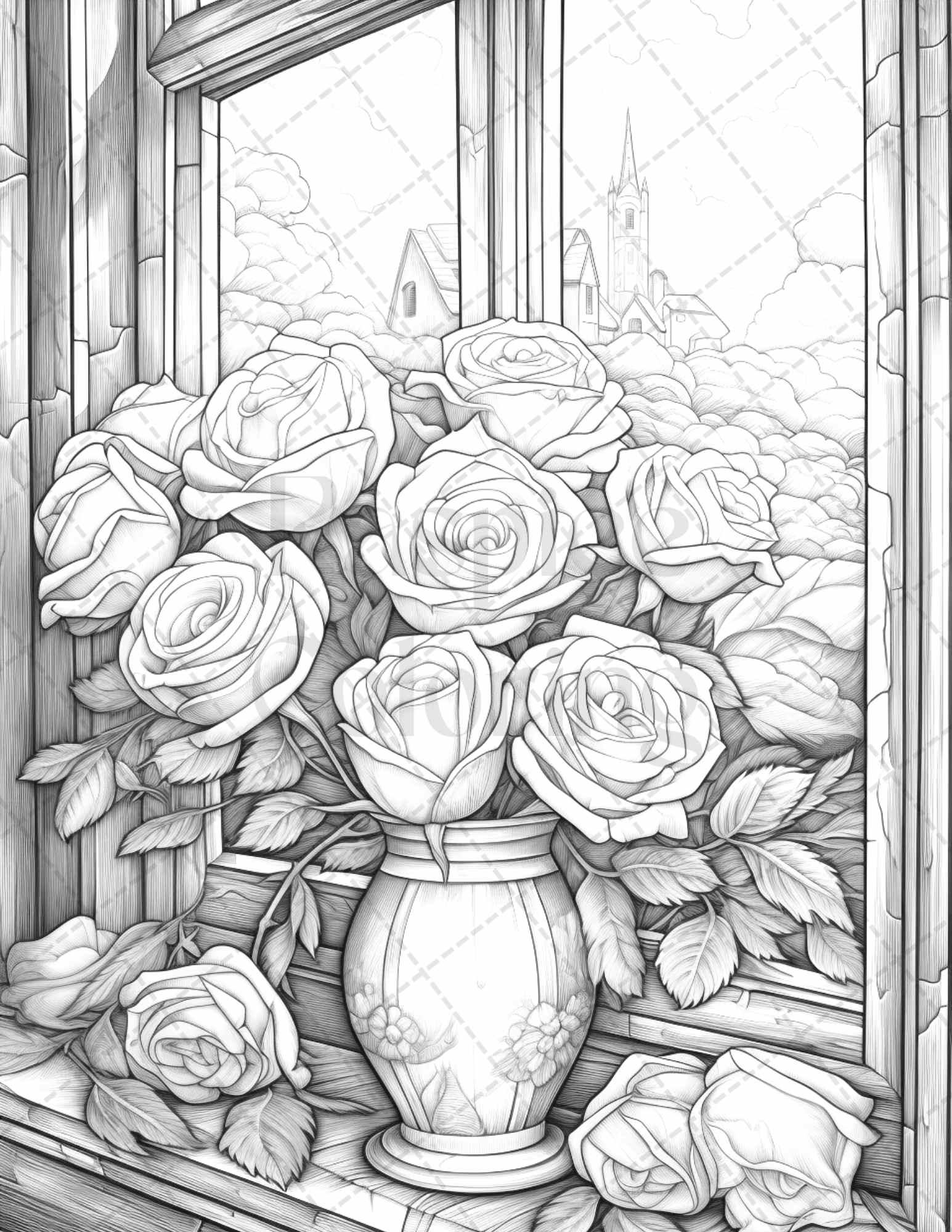 40 Captivating Roses Grayscale Coloring Pages Printable for Adults, PDF File Instant Download