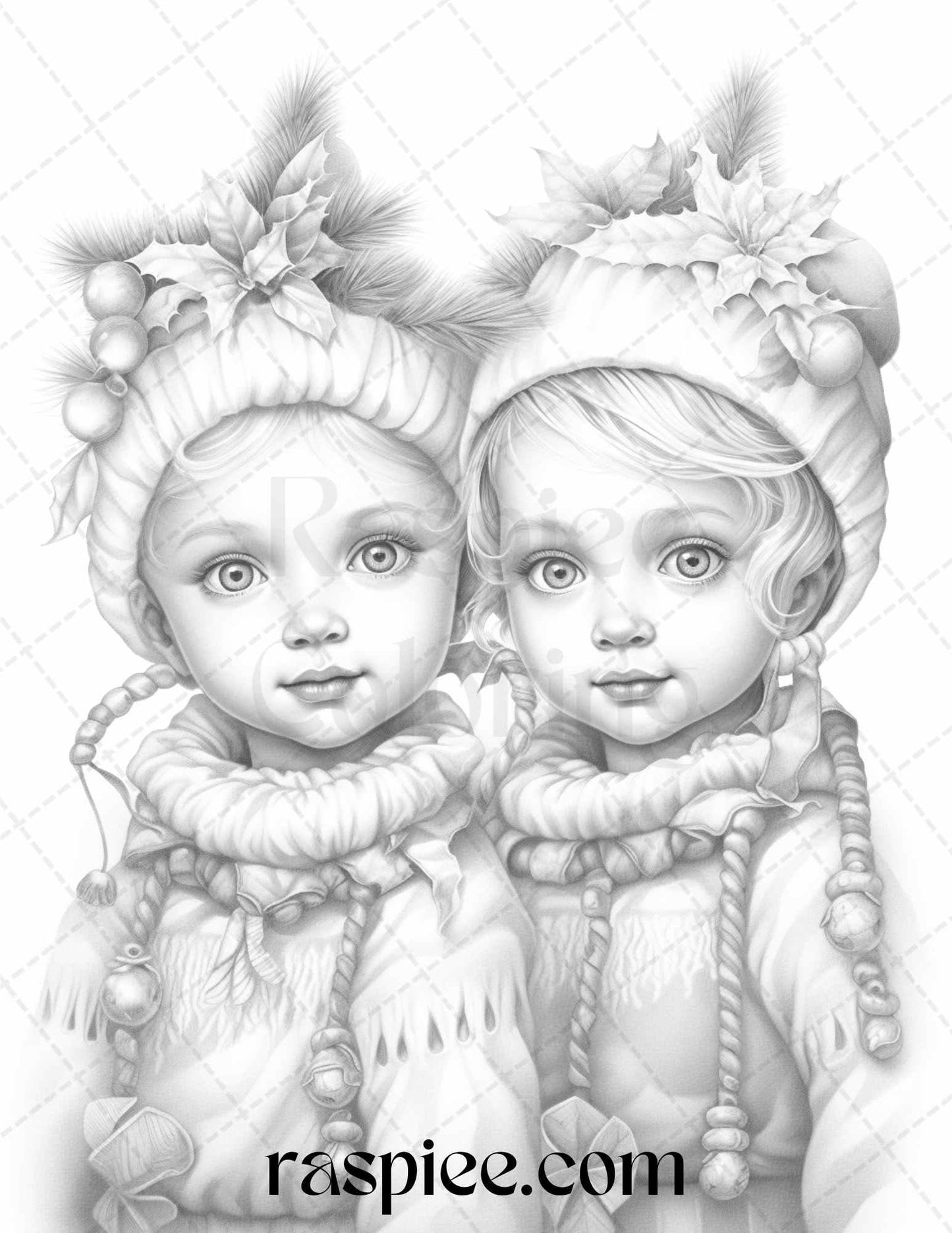 110 Christmas Elves Grayscale Coloring Pages Printable for Adults Kids, PDF File Instant Download