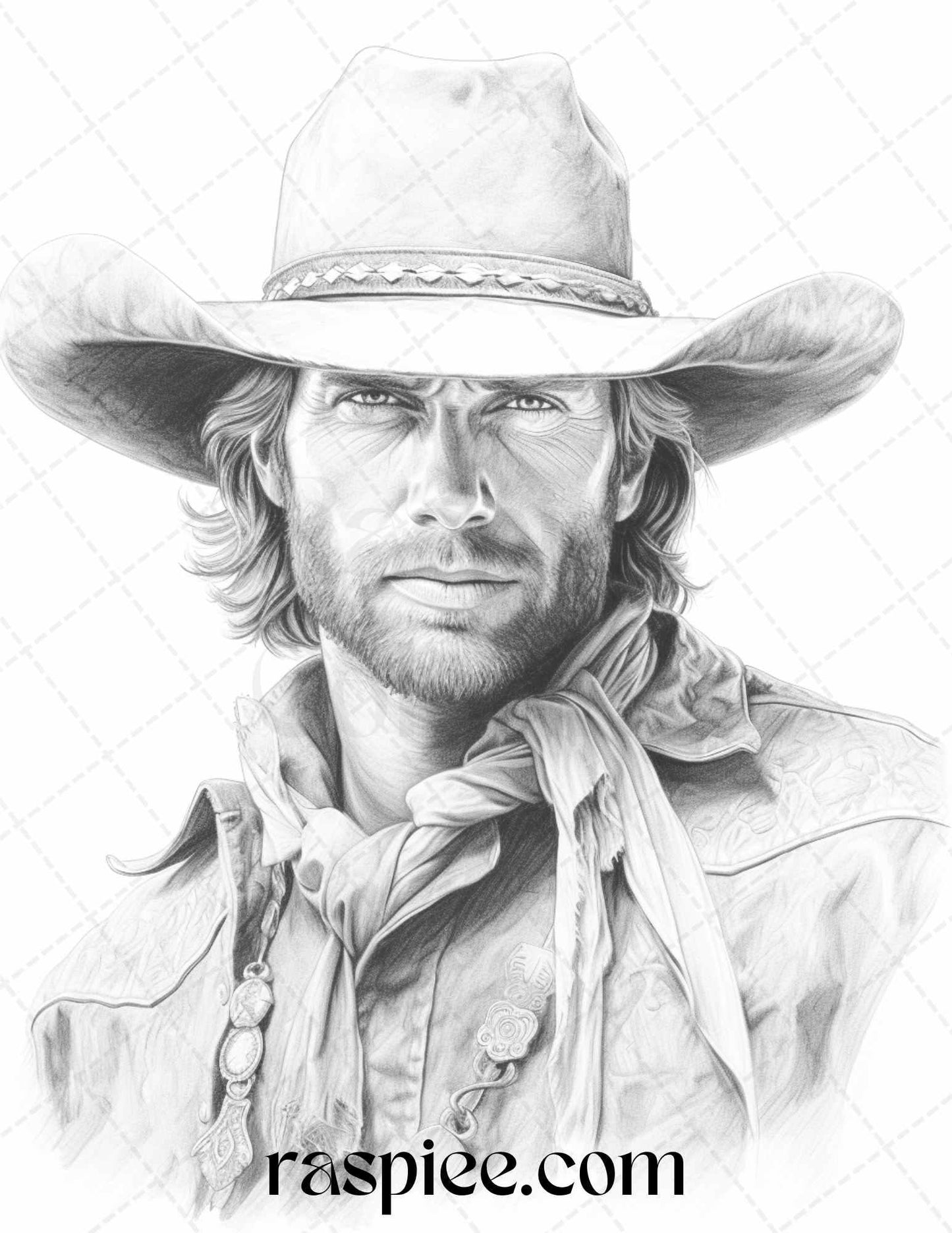 45 Wild West Cowboys Grayscale Coloring Pages Printable for Adults, PDF File Instant Download