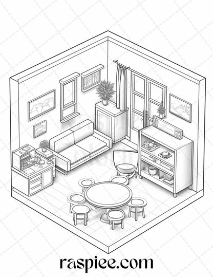 40 Pocket Room Coloring Pages Printable for Adults Kids, PDF File Instant Download