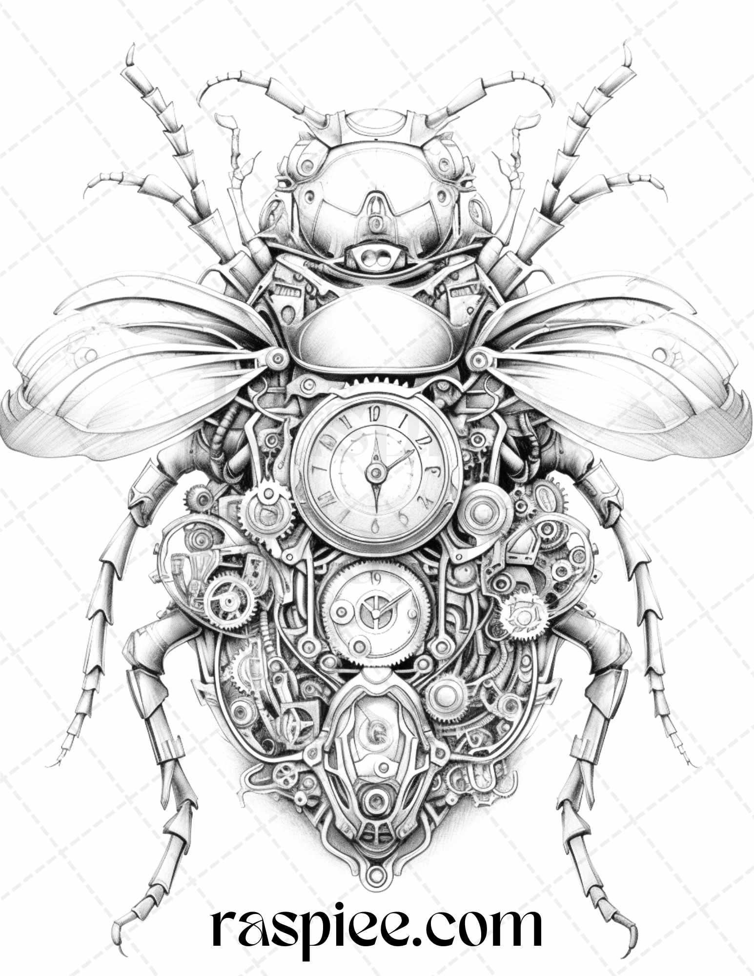 42 Steampunk Bugs Grayscale Coloring Pages Printable for Adults, PDF File Instant Download