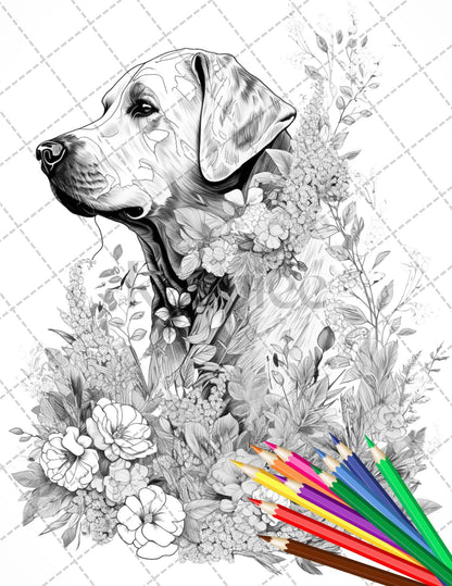 30 Animal Floral Printable Coloring Pages for Adults, Grayscale Coloring Book, Printable PDF File Download