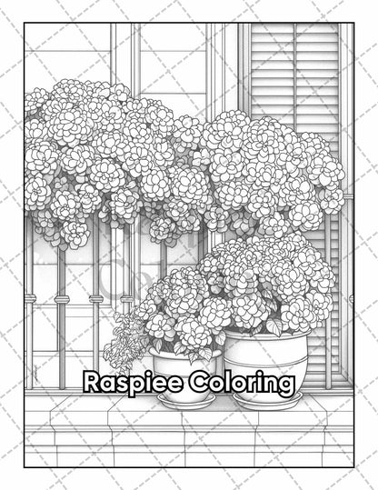 50 Balcony Garden Adult Coloring Pages Printable PDF Instant Download