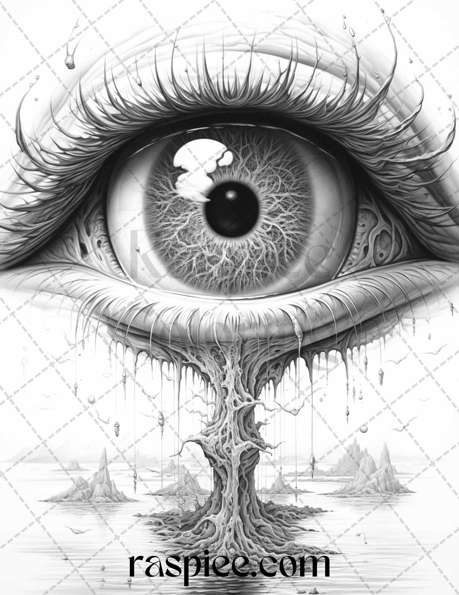 40 Surrealism Eyes Grayscale Coloring Pages Printable for Adults, PDF File Instant Download