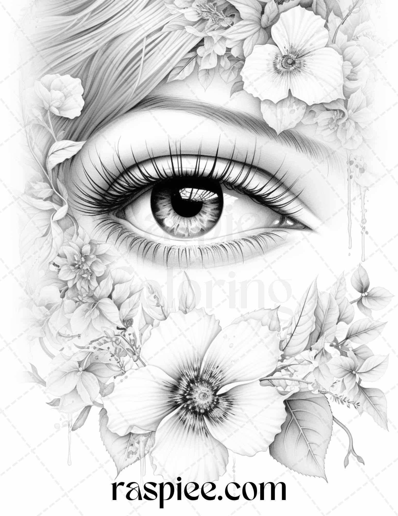 40 Charming Eyes Grayscale Coloring Pages Printable for Adults, PDF File Instant Download