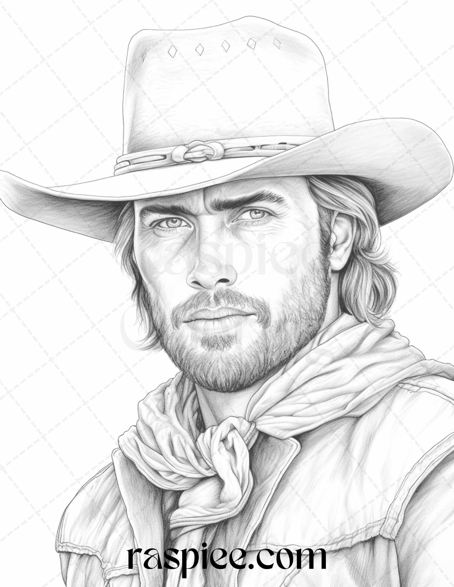 45 Wild West Cowboys Grayscale Coloring Pages Printable for Adults, PDF File Instant Download