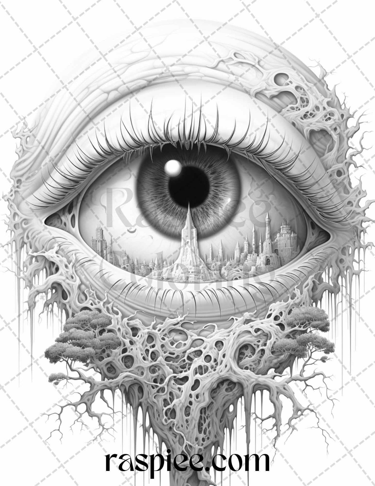 40 Surrealism Eyes Grayscale Coloring Pages Printable for Adults, PDF File Instant Download