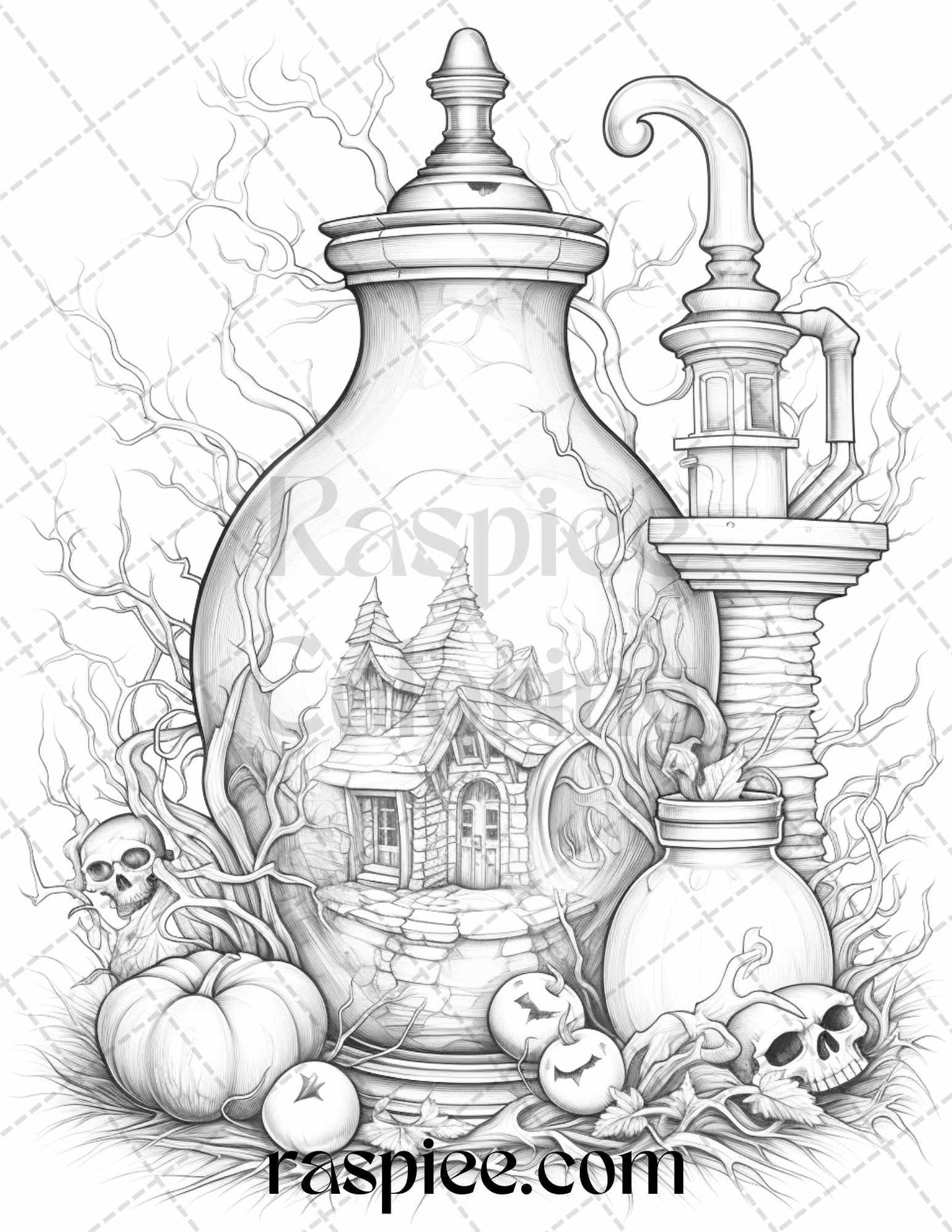 40 Mystical Magic Potions Grayscale Coloring Pages Printable for Adults, PDF File Instant Download