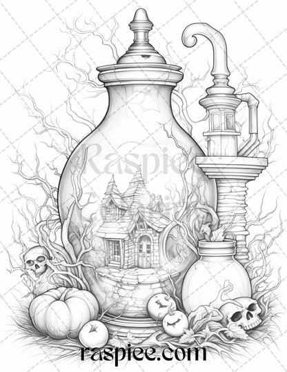 40 Mystical Magic Potions Grayscale Coloring Pages Printable for Adults, PDF File Instant Download