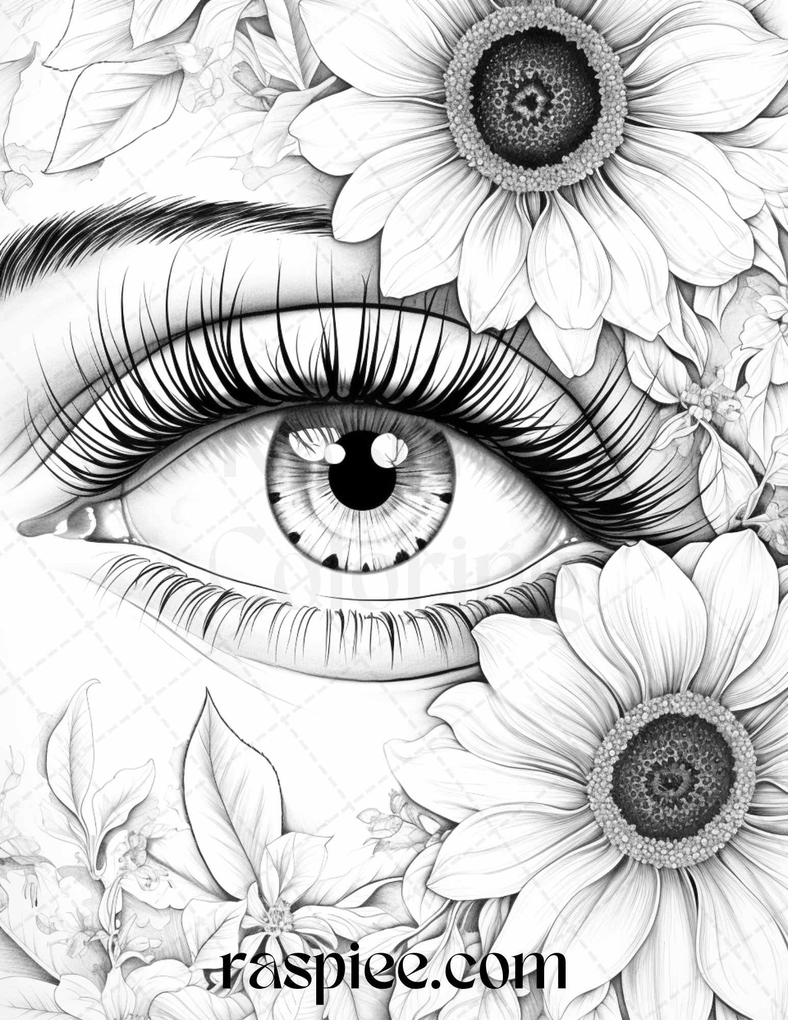 40 Charming Eyes Grayscale Coloring Pages Printable for Adults, PDF File Instant Download