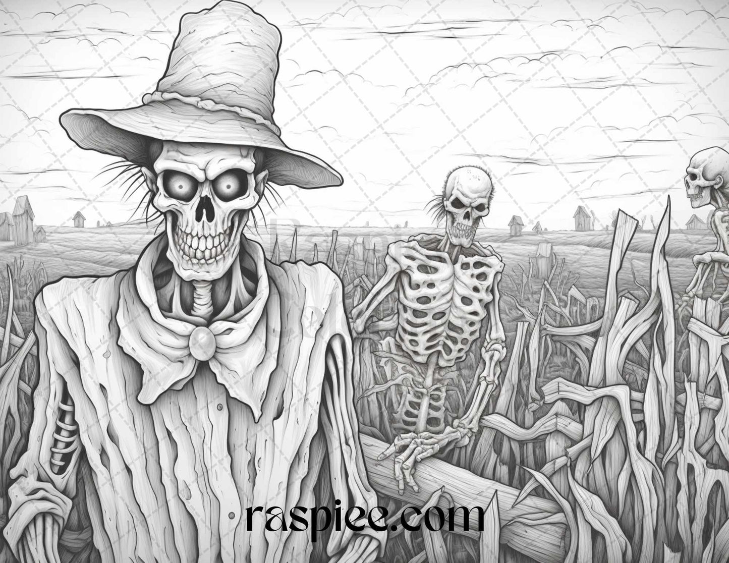 40 Halloween Landscapes Grayscale Coloring Pages Printable for Adults, PDF File Instant Download