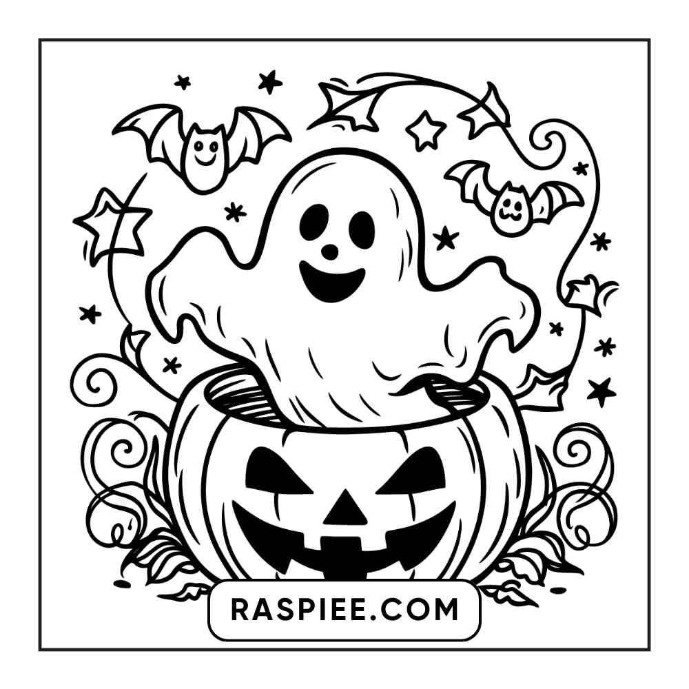 100 Bold and Easy Cute Halloween Coloring Pages Printable PDF Instant Download