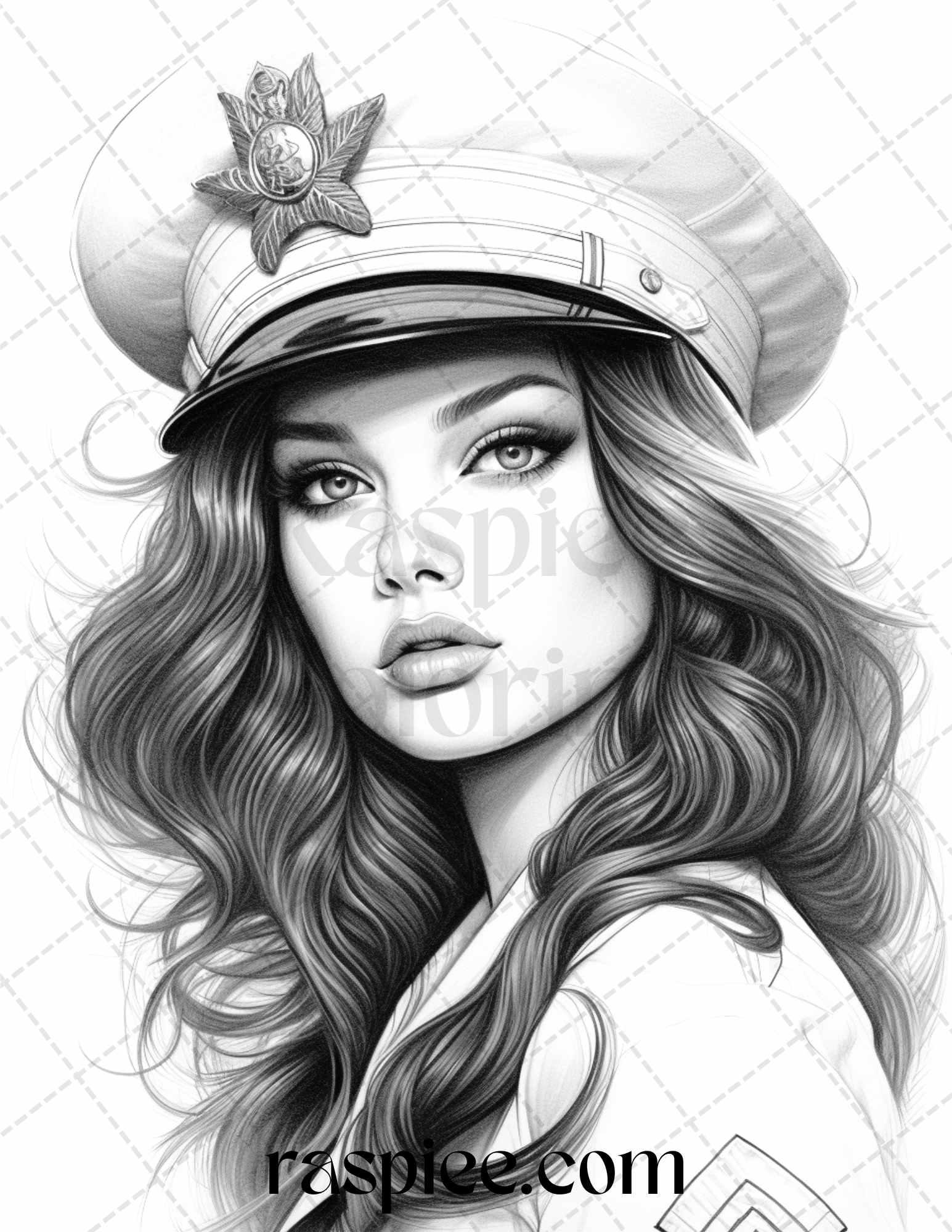 40 Sailor Pin Up Girls Grayscale Coloring Pages Printable for Adults, PDF File Instant Download