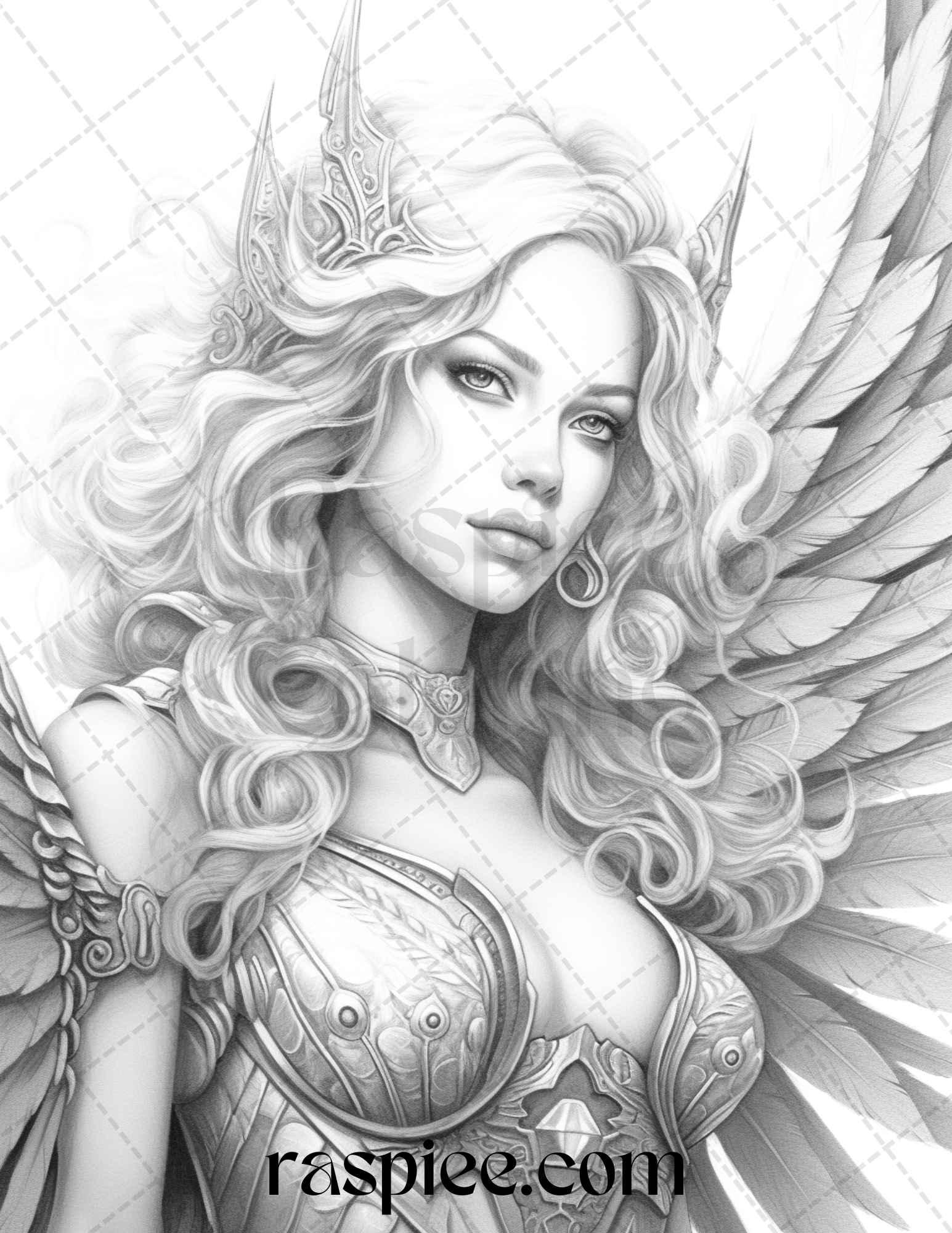 42 Enchanting Angels Grayscale Coloring Pages Printable for Adults, PDF File Instant Download