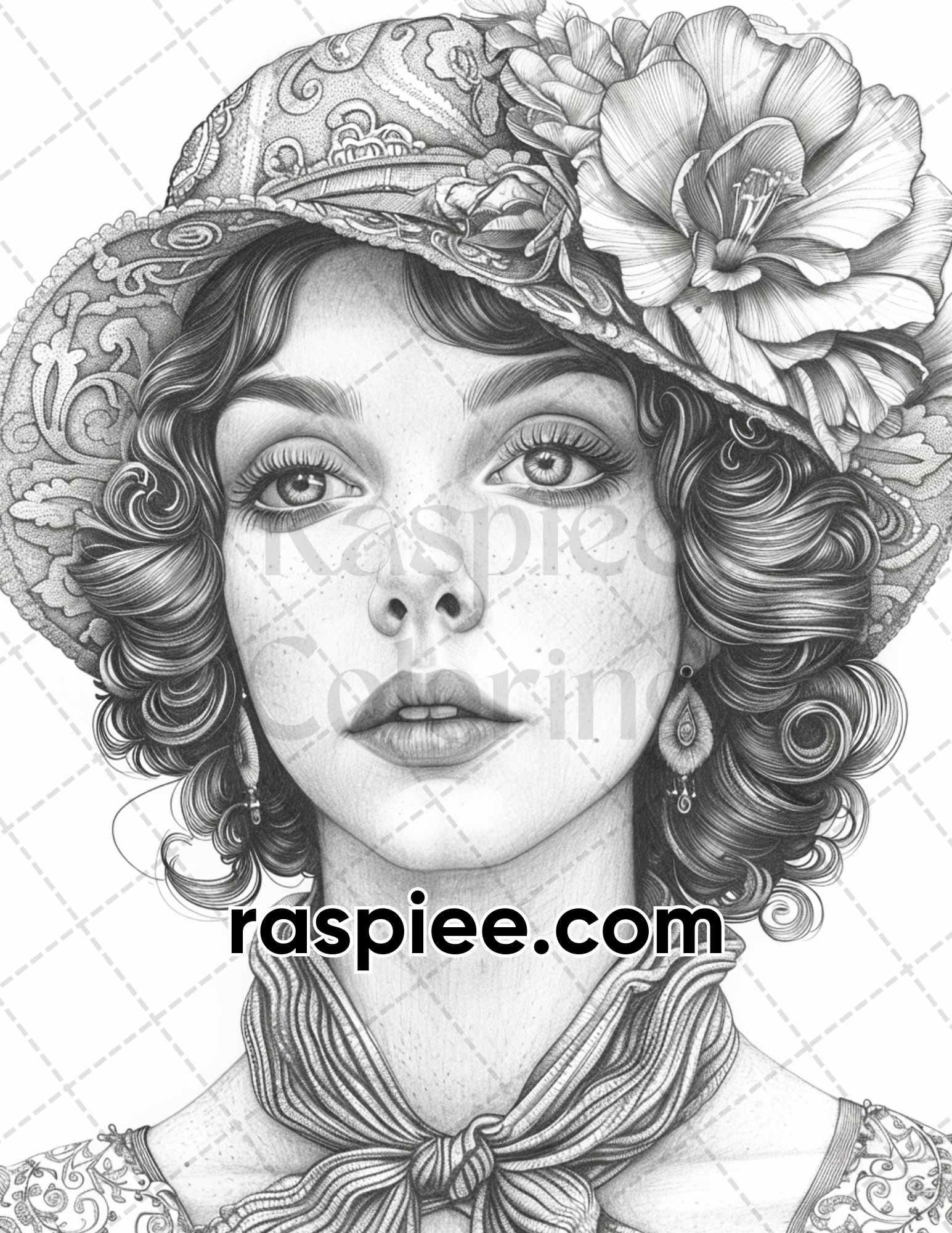 70 Gatsby Glamour Grayscale Adult Coloring Pages, Printable PDF Instant Download