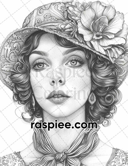 70 Gatsby Glamour Grayscale Adult Coloring Pages, Printable PDF Instant Download