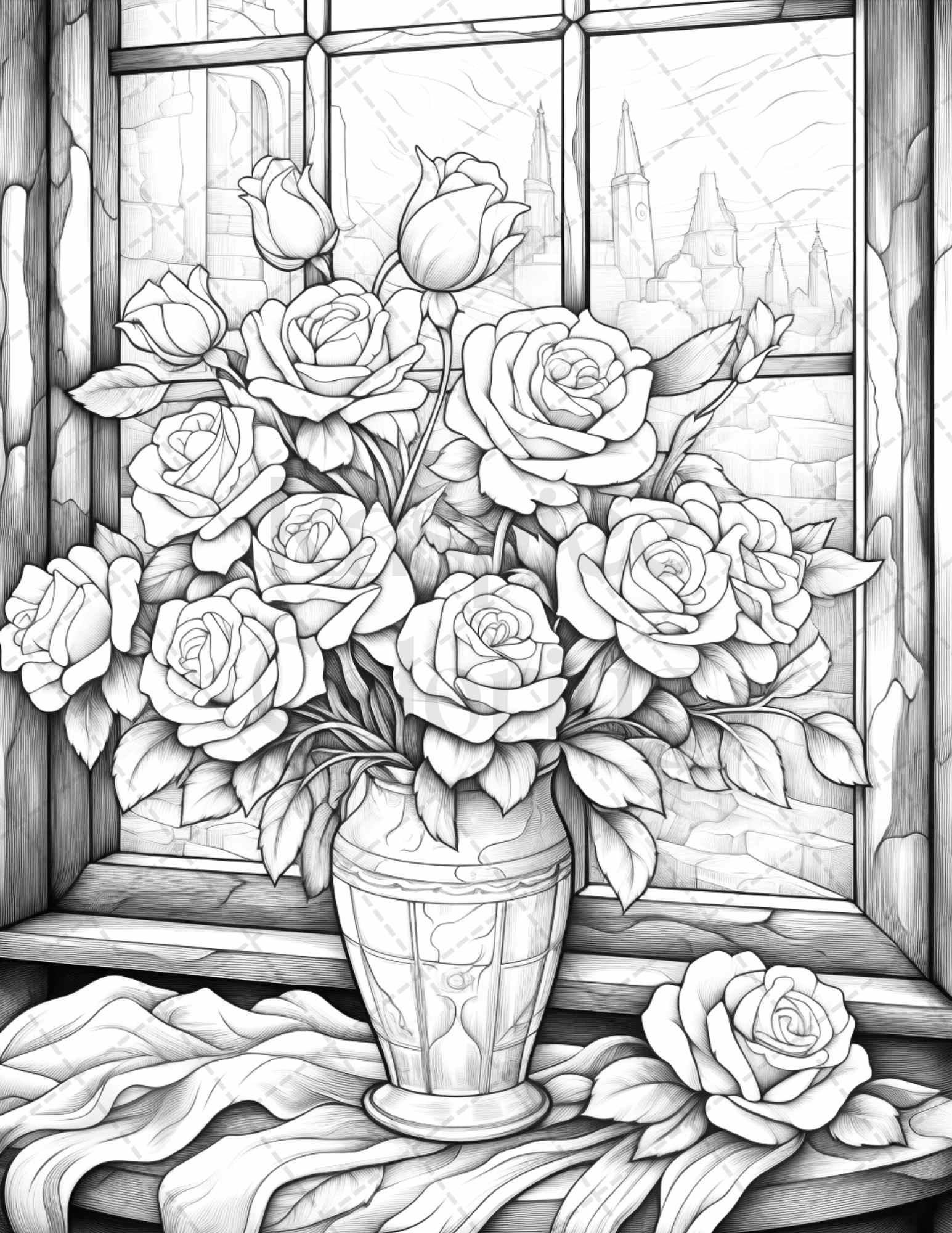 40 Captivating Roses Grayscale Coloring Pages Printable for Adults, PDF File Instant Download