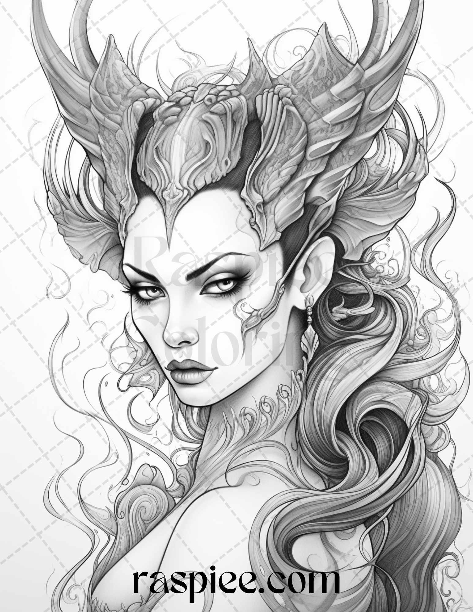 40 Dark Evil Fairy Grayscale Coloring Pages Printable for Adults, PDF File Instant Download