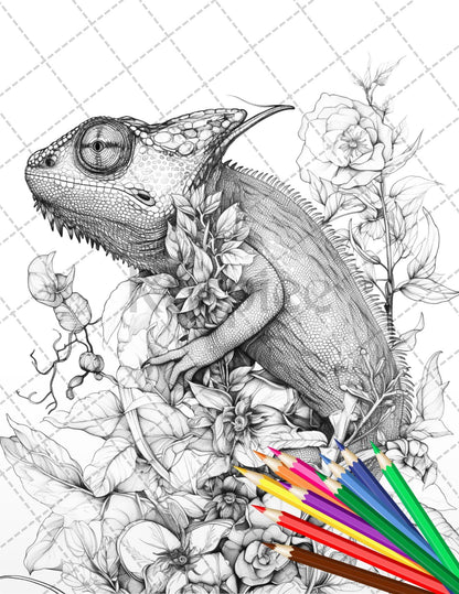 30 Animal Floral Printable Coloring Pages for Adults, Grayscale Coloring Book, Printable PDF File Download