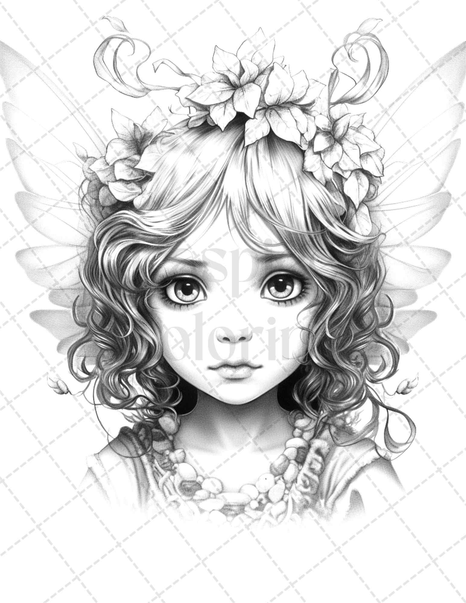 45 Adorable Chibi Fairy Grayscale Coloring Pages Printable for Adults, PDF File Instant Download