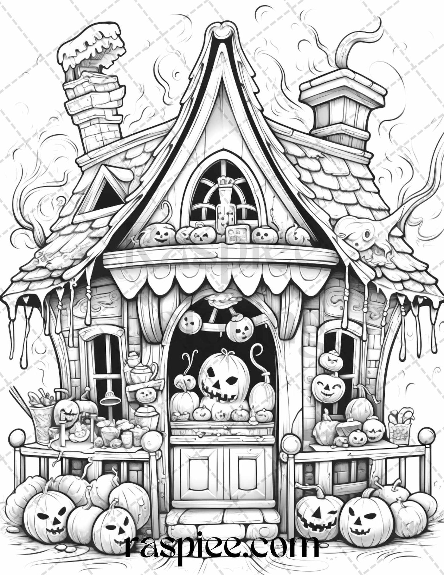 40 Halloween Creepy Kawaii Grayscale Coloring Pages for Adults and Kids, Printable PDF File Instant Download