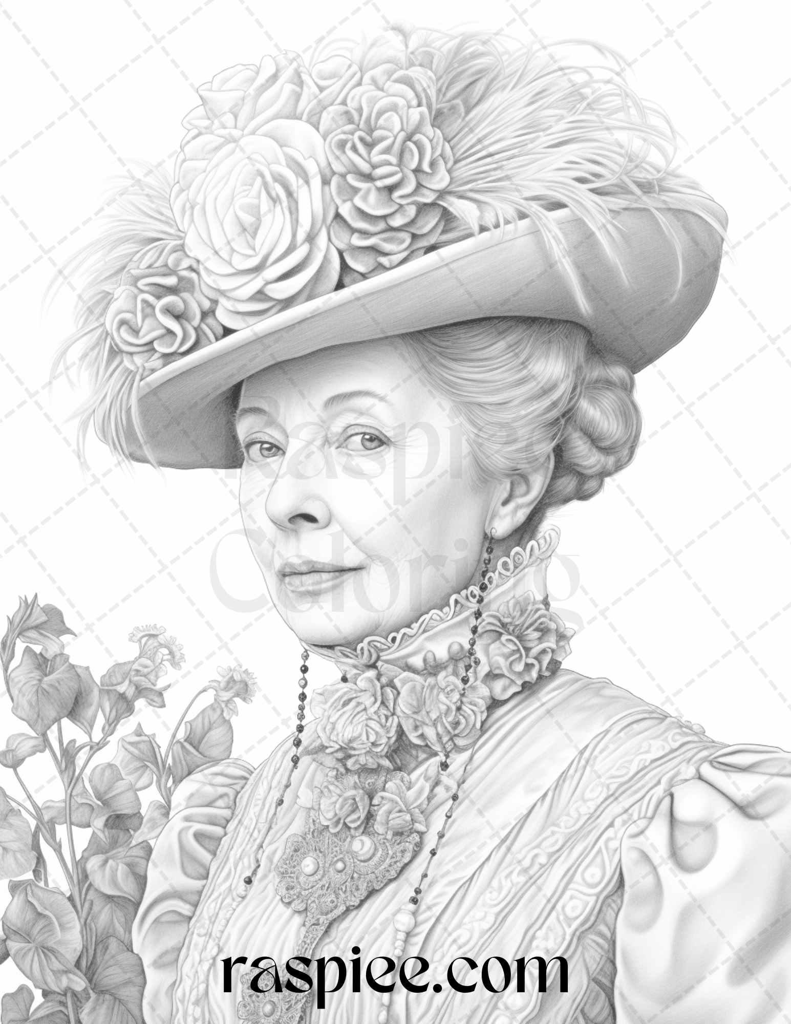 50 Victorian Grandma Grayscale Coloring Pages Printable for Adults, PDF File Instant Download