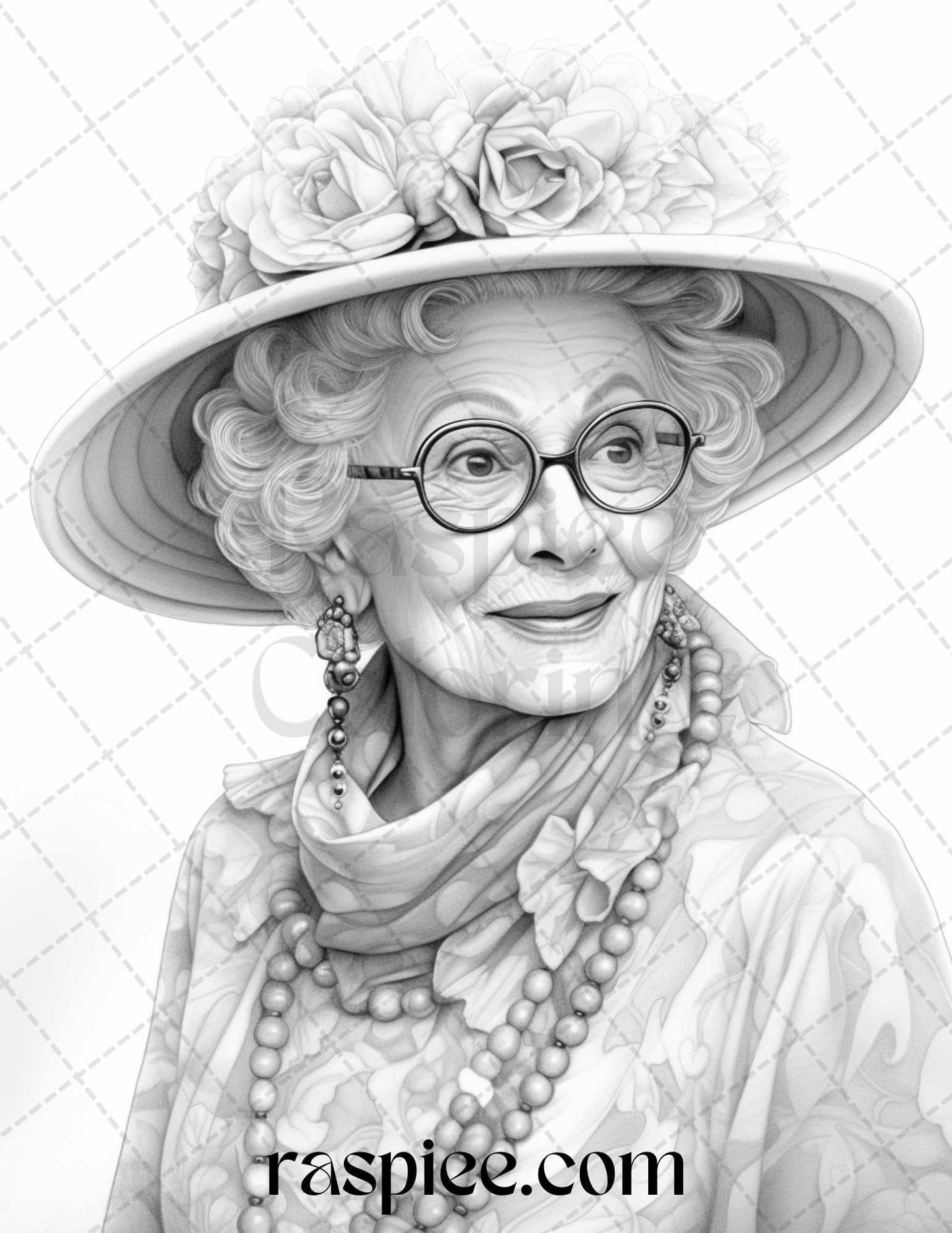 40 Fashionista Grandma Grayscale Coloring Pages Printable for Adults, PDF File Instant Download