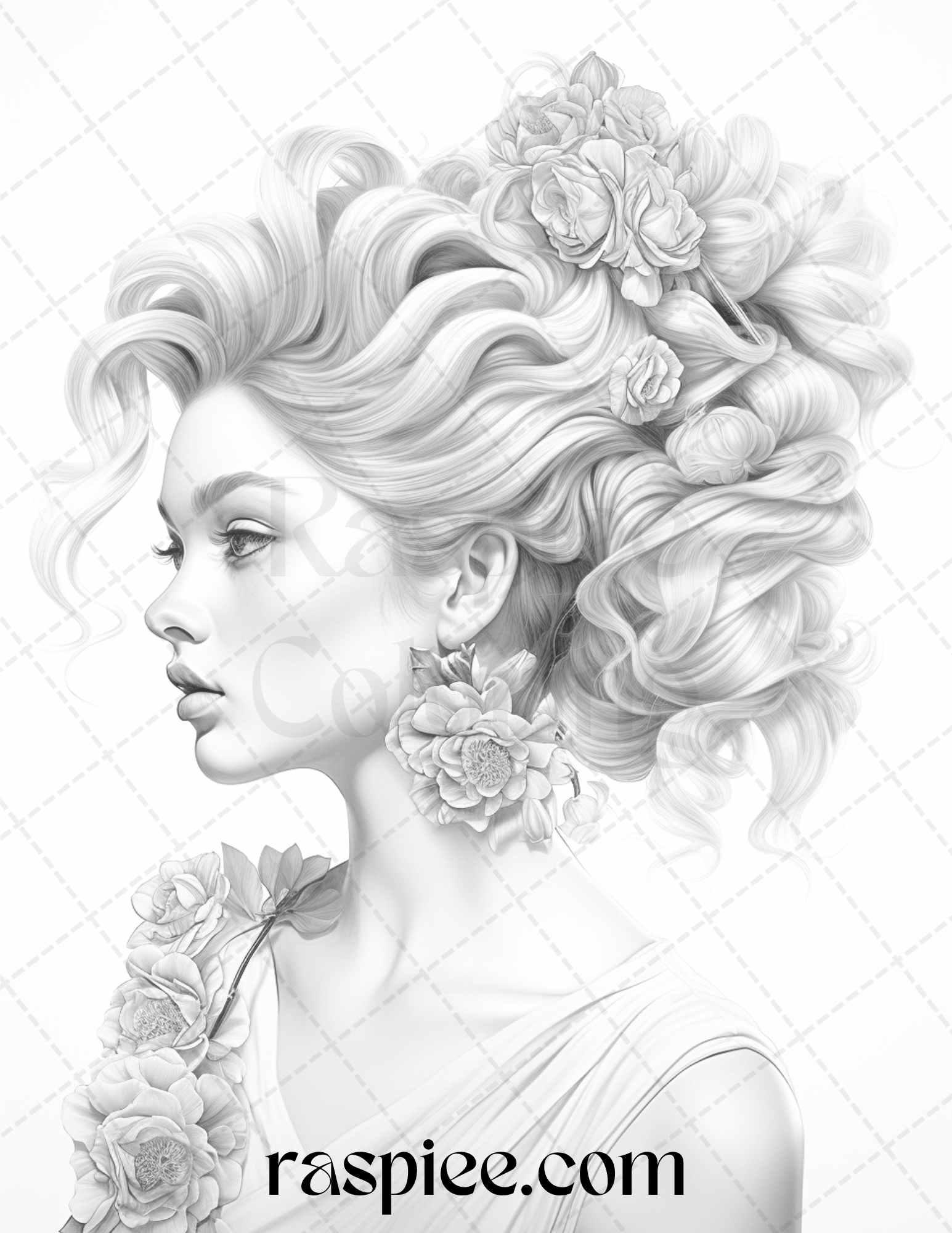 43 Beautiful Hairstyles Grayscale Coloring Pages Printable for Adults, PDF File Instant Download