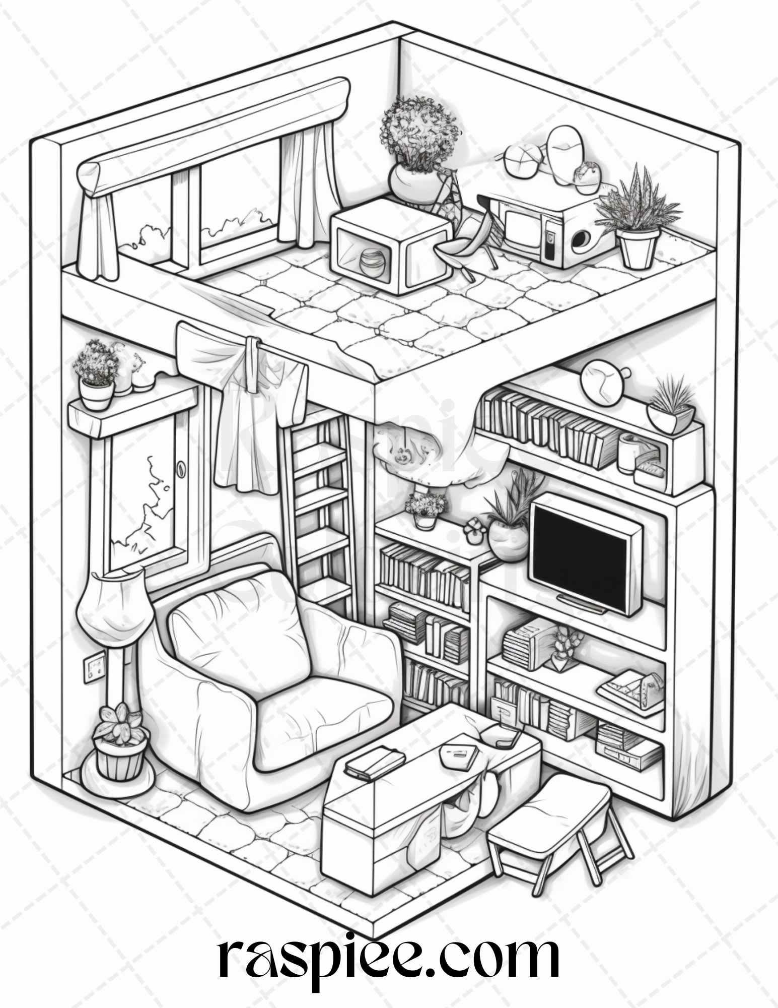 40 Pocket Room Coloring Pages Printable for Adults Kids, PDF File Instant Download