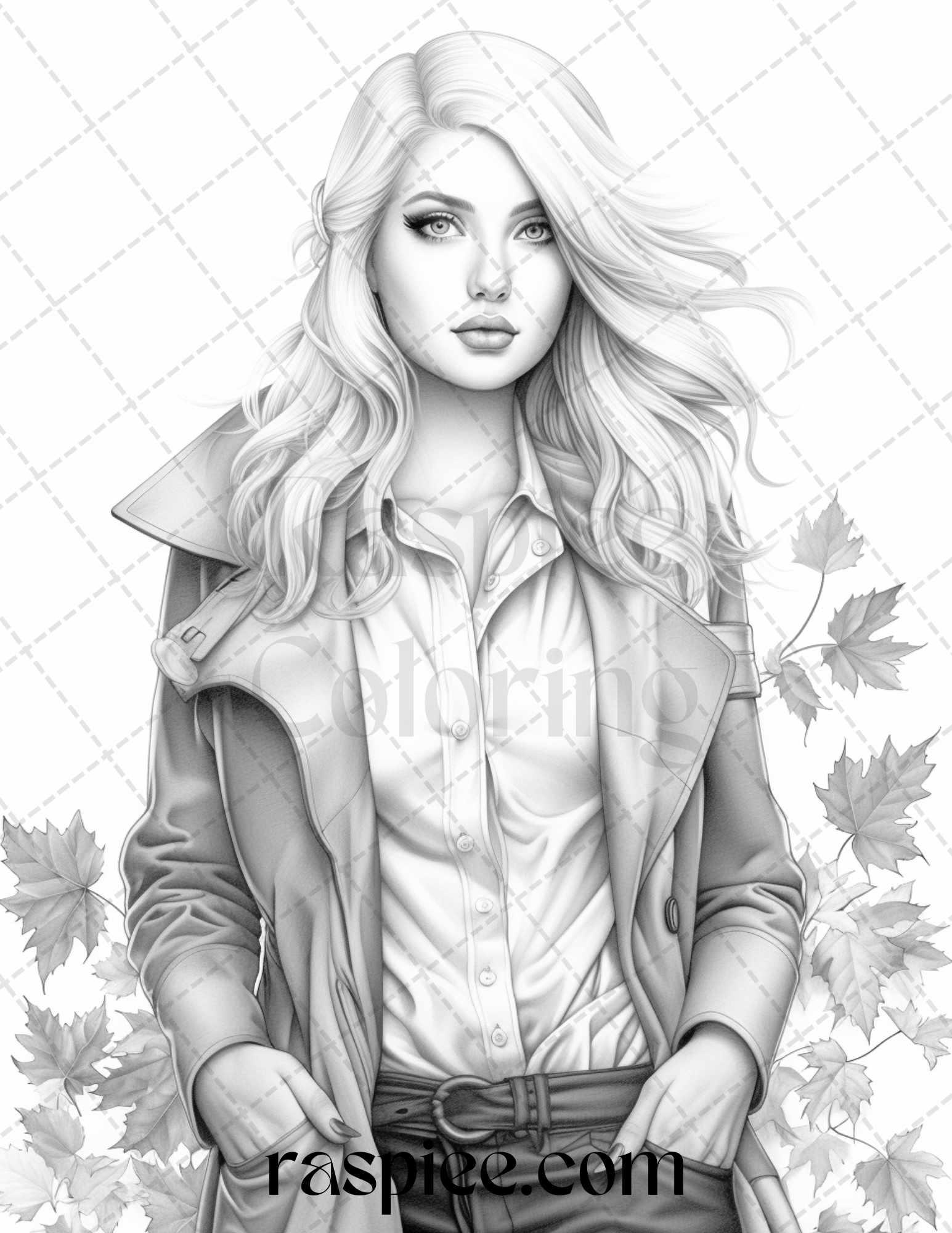 40 Fall Fashion Grayscale Coloring Pages for Adults, Printable PDF File Instant Download