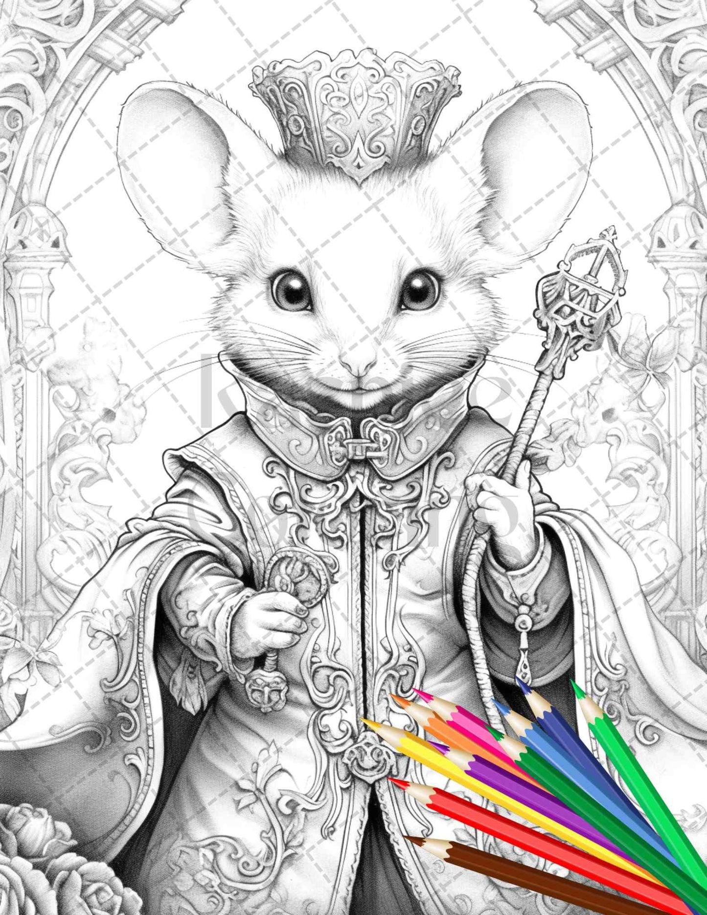 40 Little Mouse Prince Grayscale Coloring Pages Printable for Adults, PDF File Instant Download