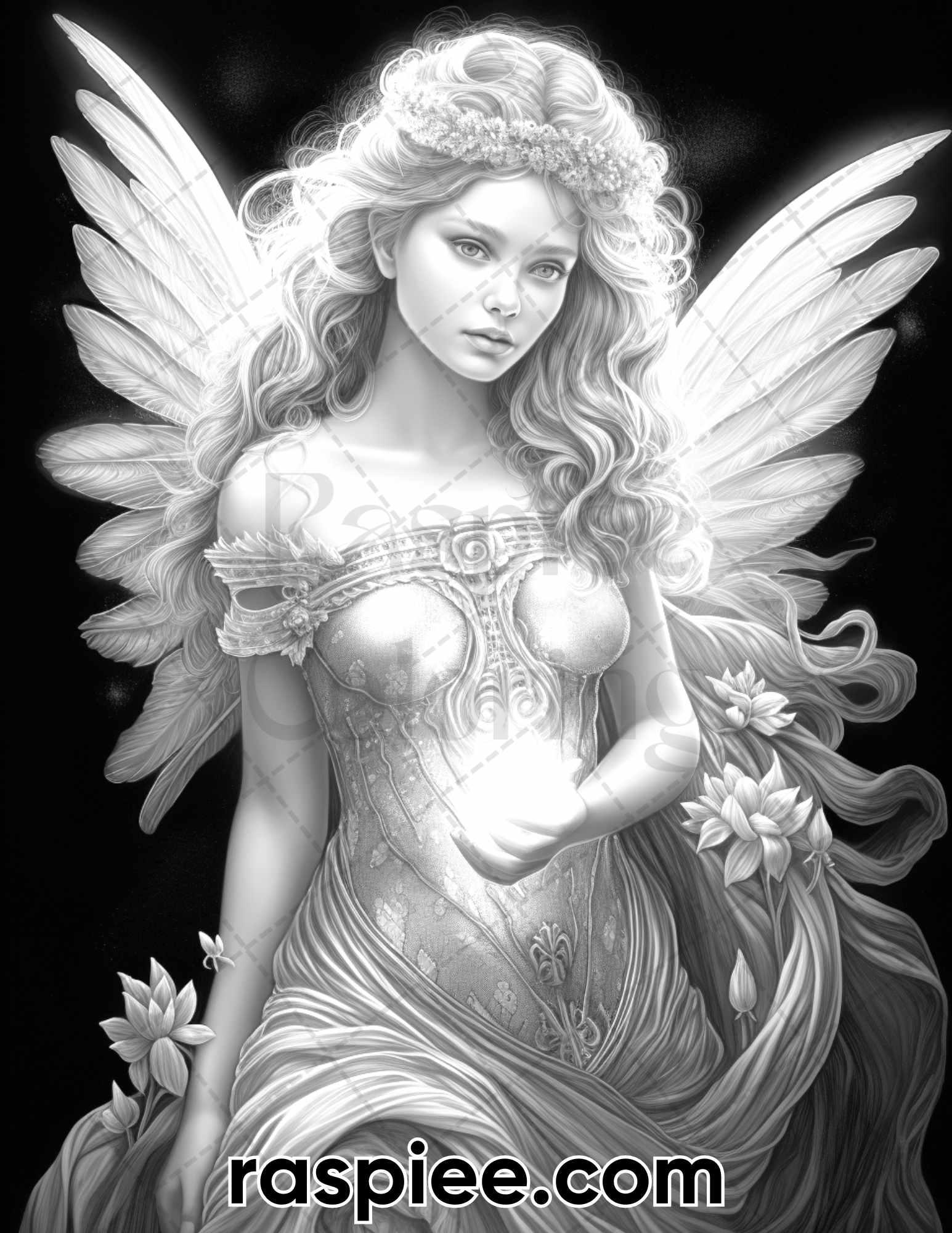 50 Starlight Fairy Grayscale Coloring Pages for Adults, Printable PDF File Instant Download