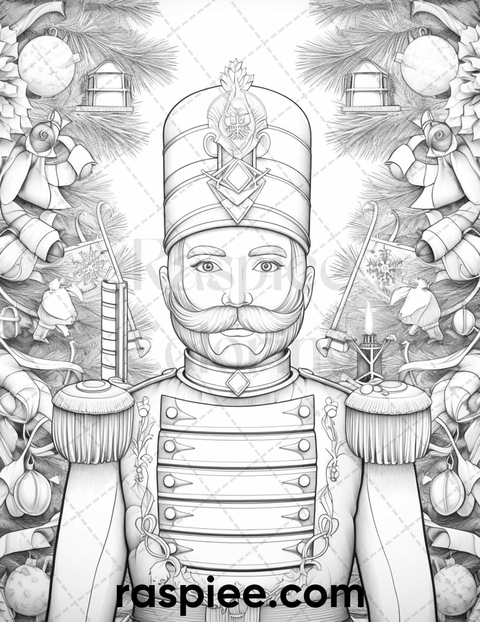 40 Christmas Nutcrackers Grayscale Coloring Pages for Adults, Printable PDF File Instant Download