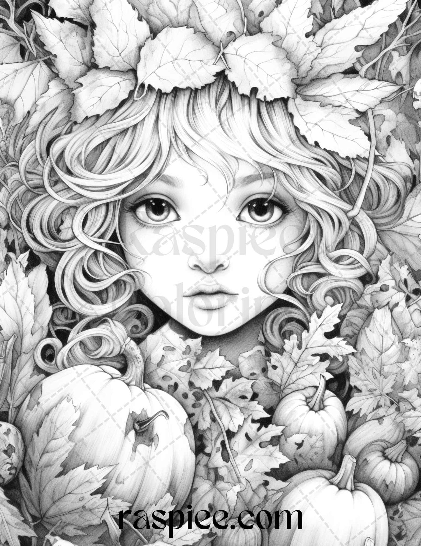 40 Pumpkin Fairy Girls Grayscale Coloring Pages Printable for Adults, PDF File Instant Download