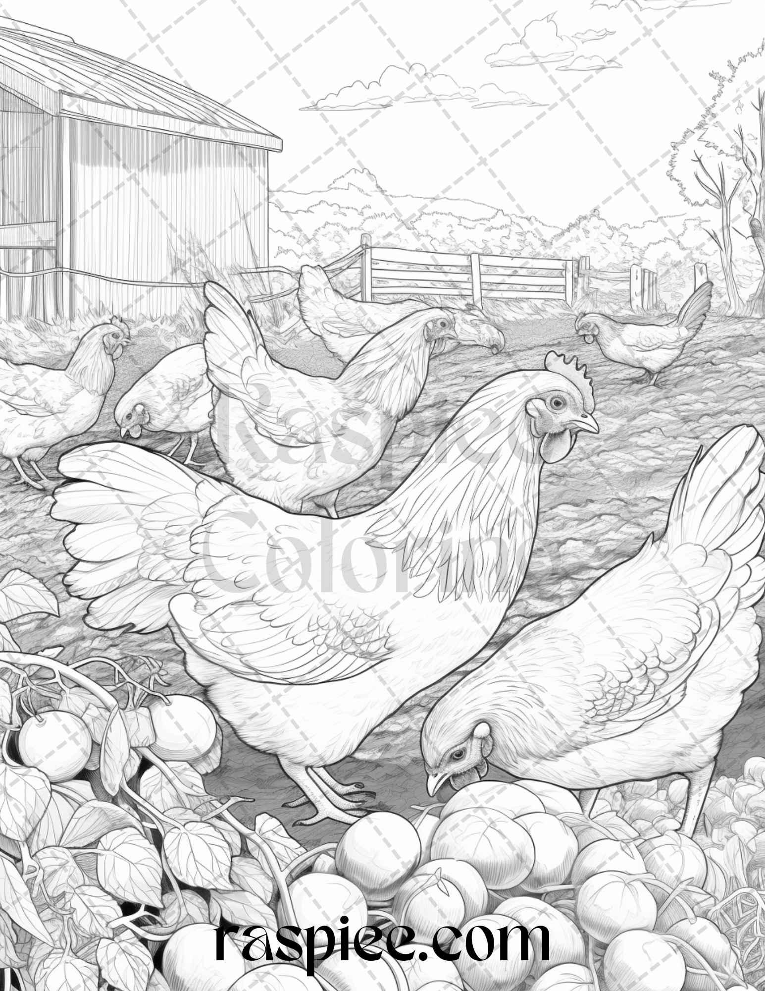 40 Farmstead Serenity Grayscale Coloring Pages Printable for Adults, PDF File Instant Download